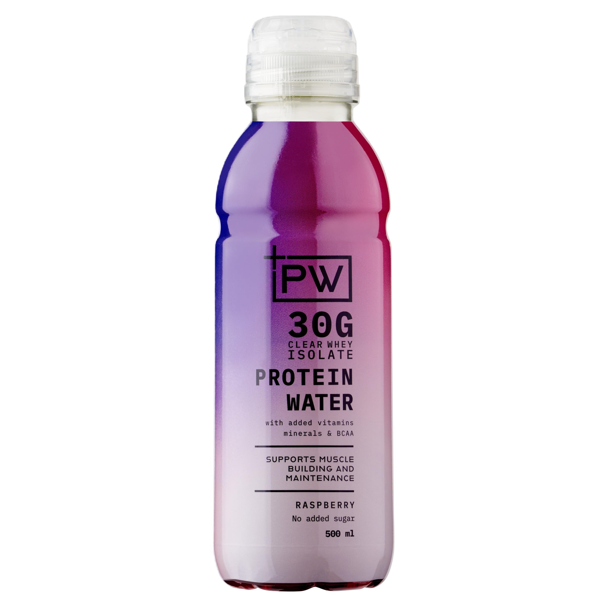 +PW Protein Water ? Raspberry Flavour, 12 x 500ml Bottles | 30g Whey Protein Drink | Low Calorie, Sugar-Free Fitness Hydration