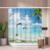 Woutay Shower Curtain Water Repellant Fabric Beach Dolphin and Palm Tree,Mould Proof Resistant,Polyester,with 12 Plastic Hooks