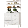 Mintnook Bedroom Chest of Drawers, 3-Tier Wooden Storage Shelf, 80cm Dressing Table with 6 Cloth Drawers, 3-in-1 Multi-Purpose Fabric Dresser, Display