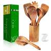 Wooden Spoons for Cooking, 9Pcs Wooden Utensils for Cooking,Wooden Cooking Utensils with Comfort Grip,Teak Wooden Kitchen Utensil Set with Utensils