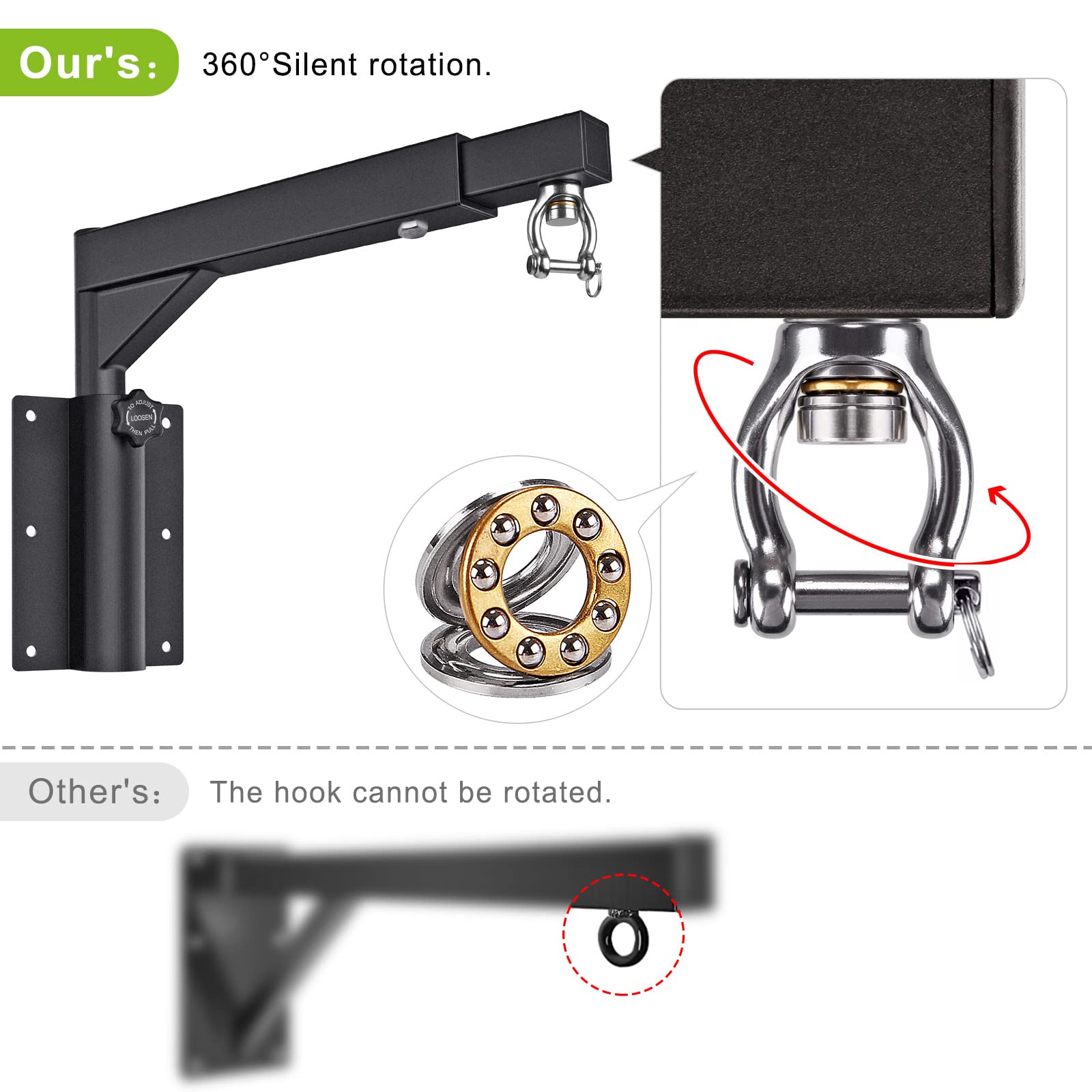 BeneLabel Punch Bag Bracket, Boxing Bag Wall Stand Frame Heavy Duty Speed Bag Hanger Silent Rotation Chain Carabiner with Adjustable 44-64cm