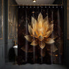 LanZanthic Lotus Shower Curtains for Bathroom Black and Gold Floral Spa Zen Wet Room Shower Curtain, Washable, Waterproof, Cloth Fabric, 180 x 240 cm