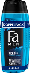FA Men 2-in-1 Kick Off Shower Gel, Pack of 2 (2 x 250 ml), 2-in-1 Formula for Hair and Body, Activate Your Senses with the Intense, Masculine-Fresh