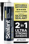 Jet Black Kitchen & Bathroom Sealant & Adhesive Hybrid Polymer | Superior to Bathroom Silicone Sealant | Waterproof, Odourless, Anti-Mould | Ideal For