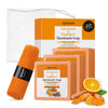 Quiyum Turmeric Vitamin C Soap Bar, 3x100g with Exfoliating African Net Sponge, Aloe Vera, Vitamin E, Collagen & Hyaluronic Acid, Natural Face & Body