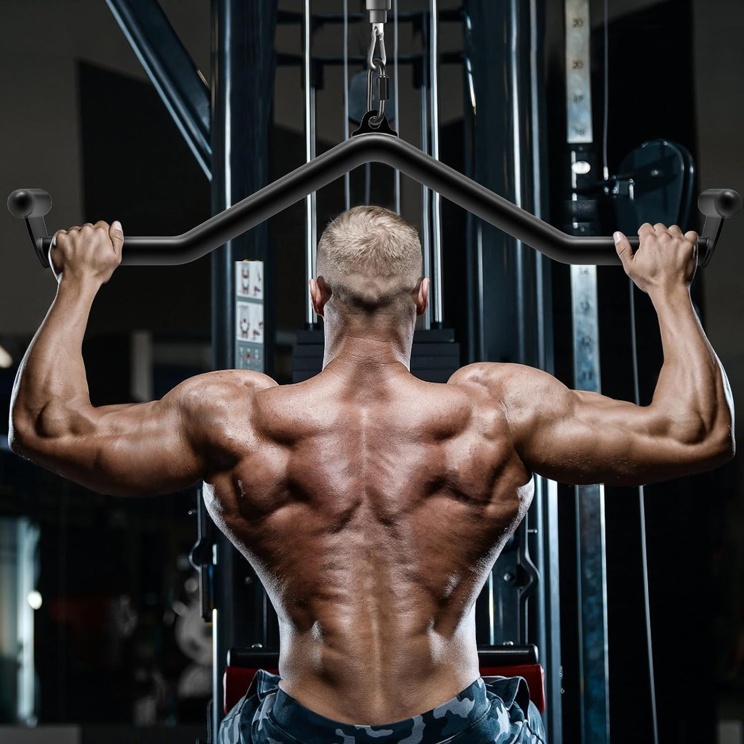 SELEWARE Multi-Grip Pull Down Bar, 32", Alloy Steel, Ergonomic Grip, Versatile Cable Machine Attachment for Home Gym Muscle Training