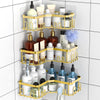 Menbyci 3 Pack Corner Shower Caddy, Adhesive Bathroom Shelves with 18 Hooks, Drill-Free & Quick-Dry Shower Organizer with Large Capacity, Rustproof