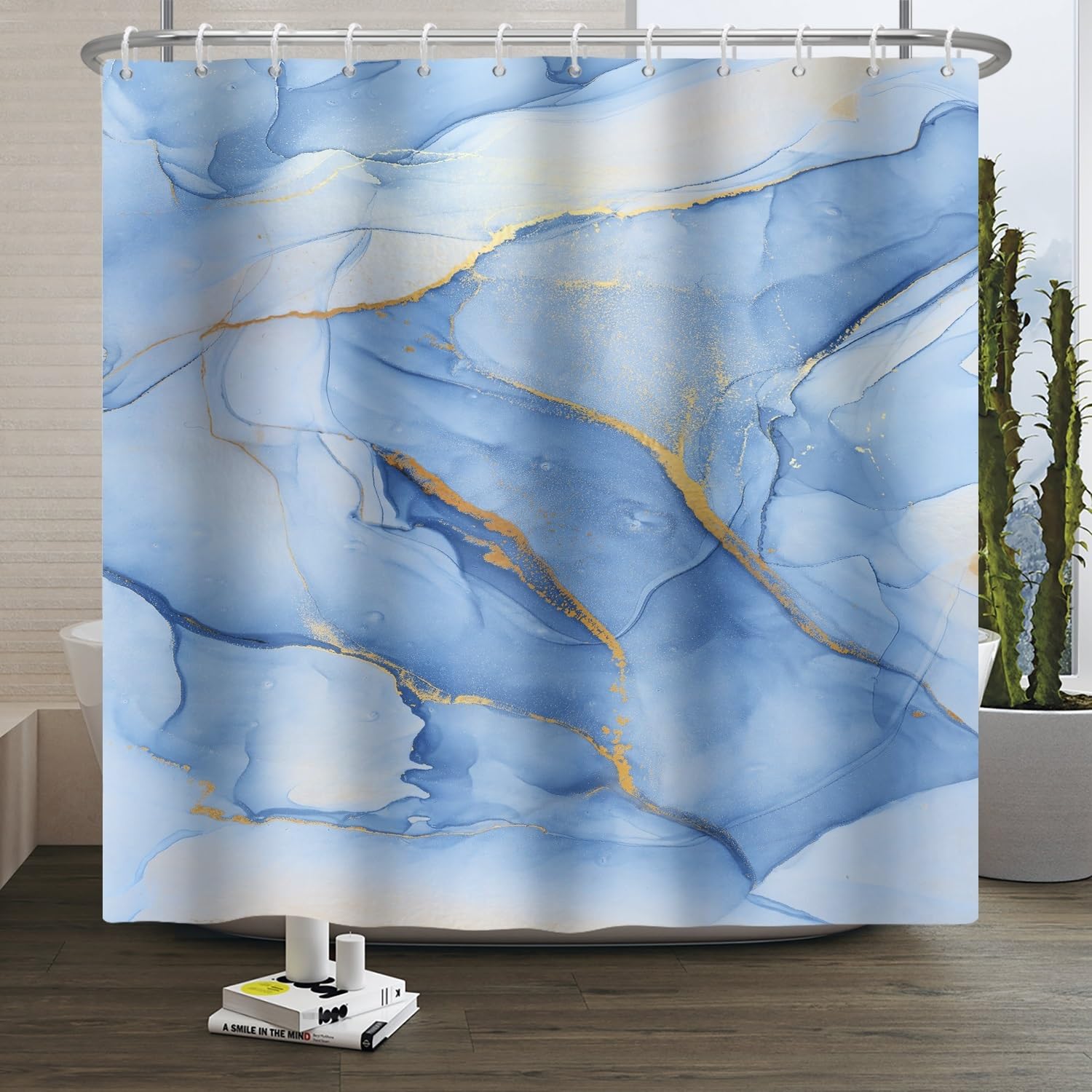 Xiaoterna 105x160cm Marble Shower Curtain White Grey Blue Gold Dots Waterproof Polyester Bathroom Curtain Luxury Modern Aesthetic Artistic Washable