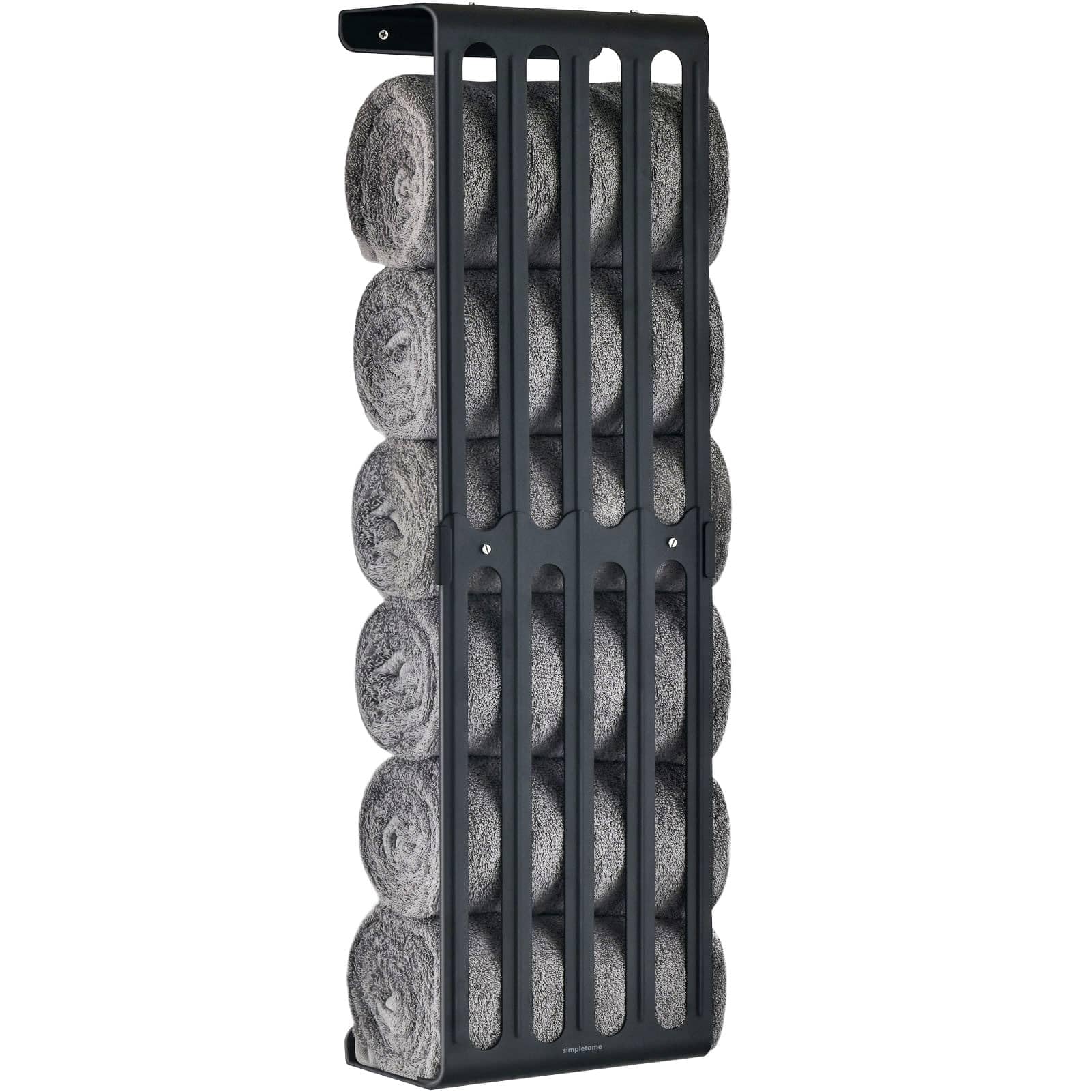 simpletome Towel Storage Rack Adjustable Height Wall Mount Bathroom Shelf Organizer Carbon Steel (Matte Black)