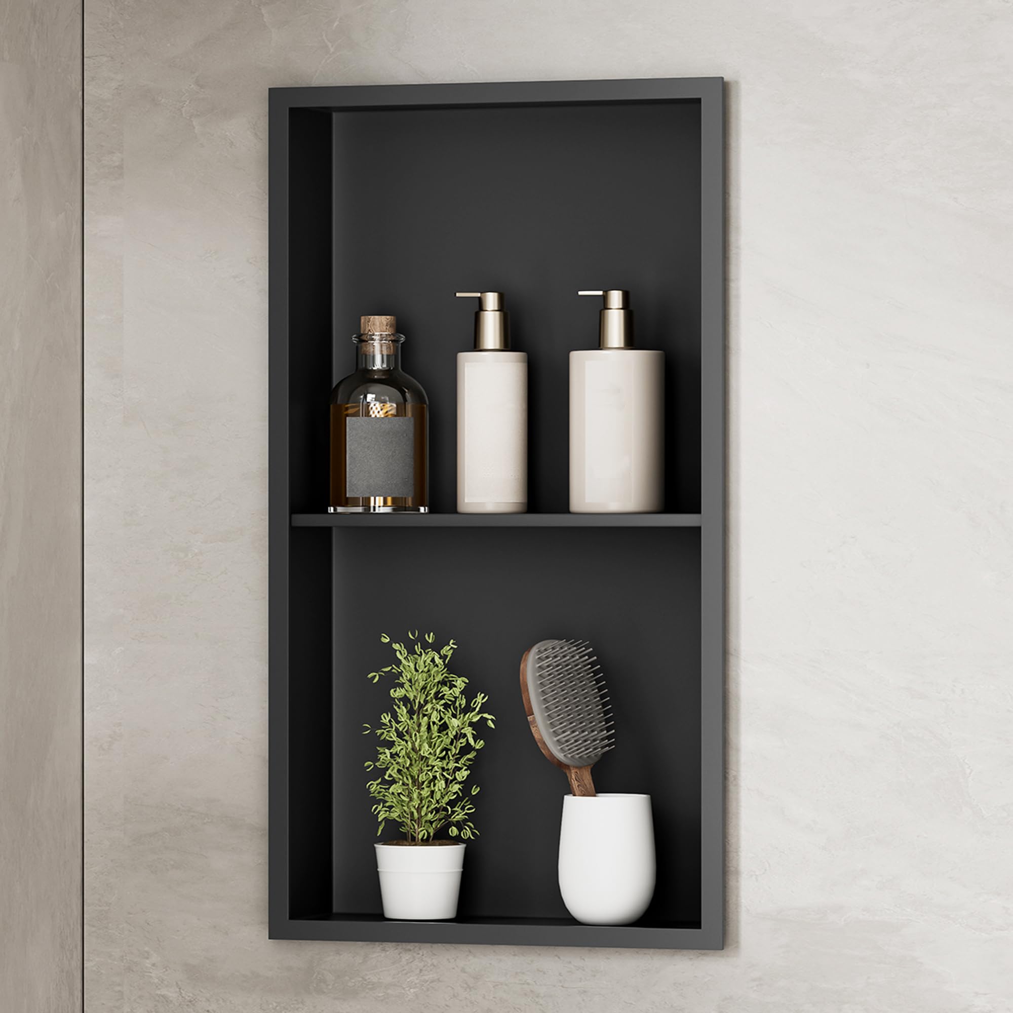 Black Shower Niche Wall Insert for Bathroom, Double 12? x 12? Tile Niche for Bathroom Organizer Storage for Shampoo Soap Toiletries