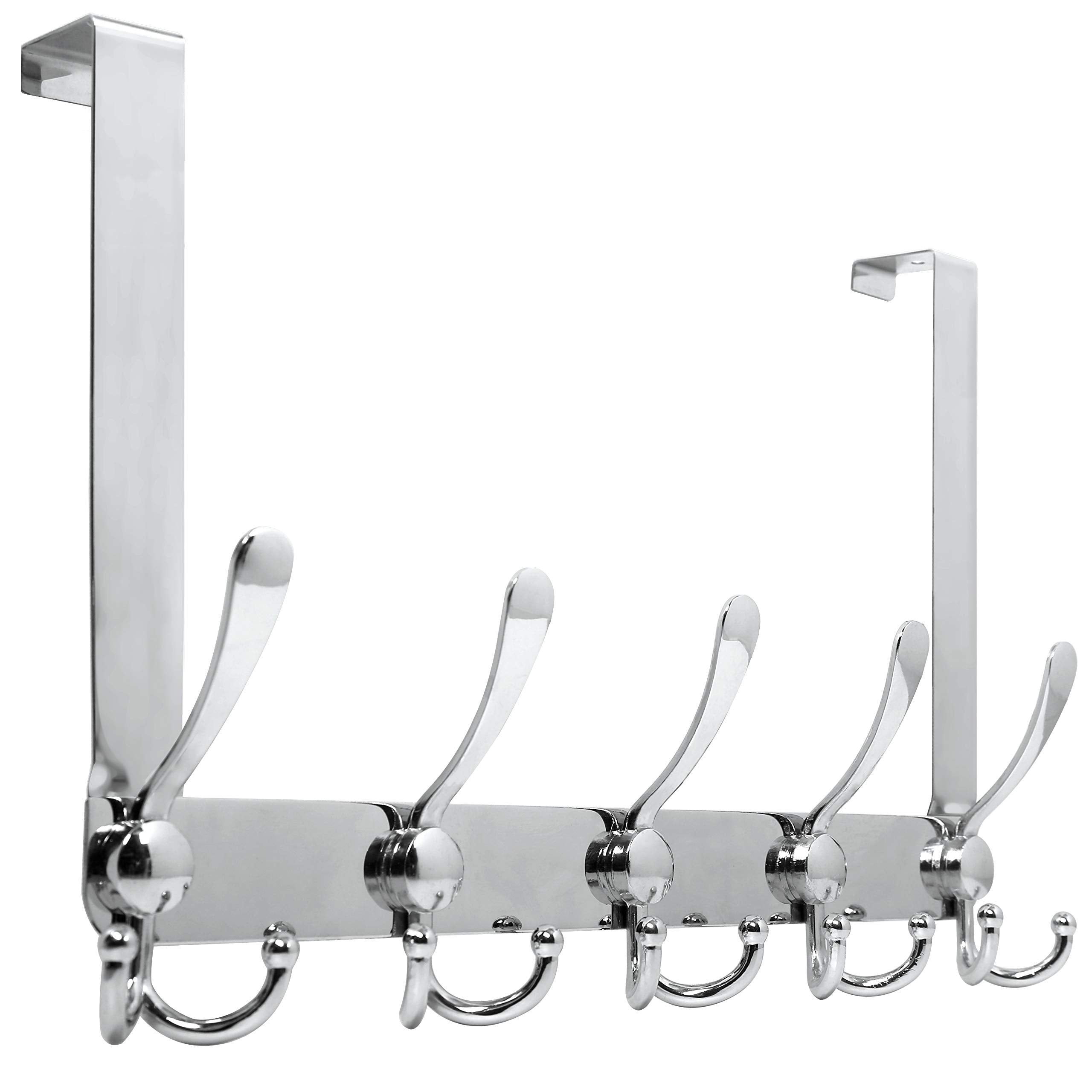 WEBI Over The Door Hook Rack with 5 Tri Hooks for Hanging Coats,Over Door Hanger Coat Rack Over The Door Towel Rack Towel Hanger for Behind Back of