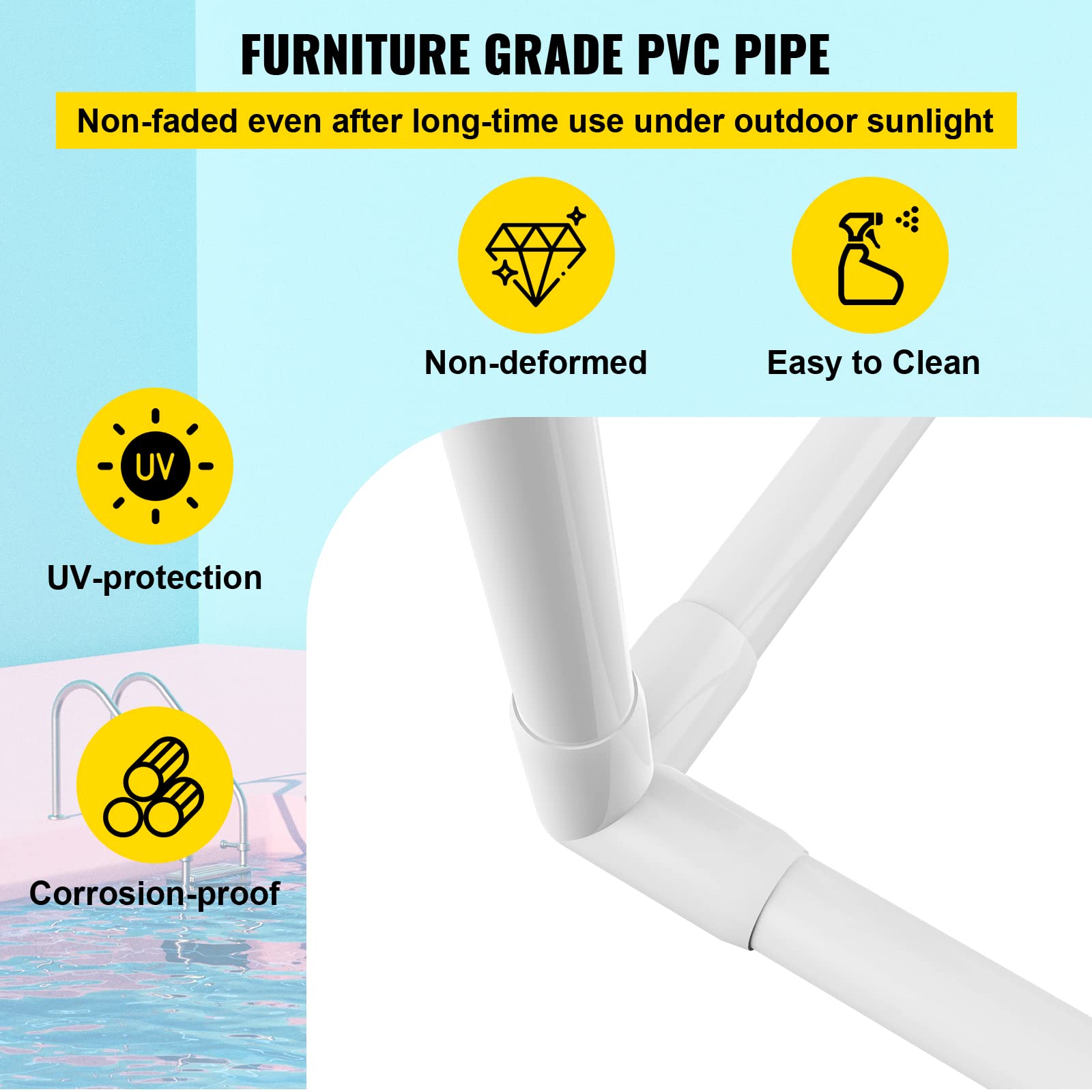 VEVOR Pool Towel Rack, 5 Bar, White, Freestanding Outdoor PVC Trapedozal Poolside Storage Organizer, Include 8 Towel Clips, Mesh Bag, Hook, Also