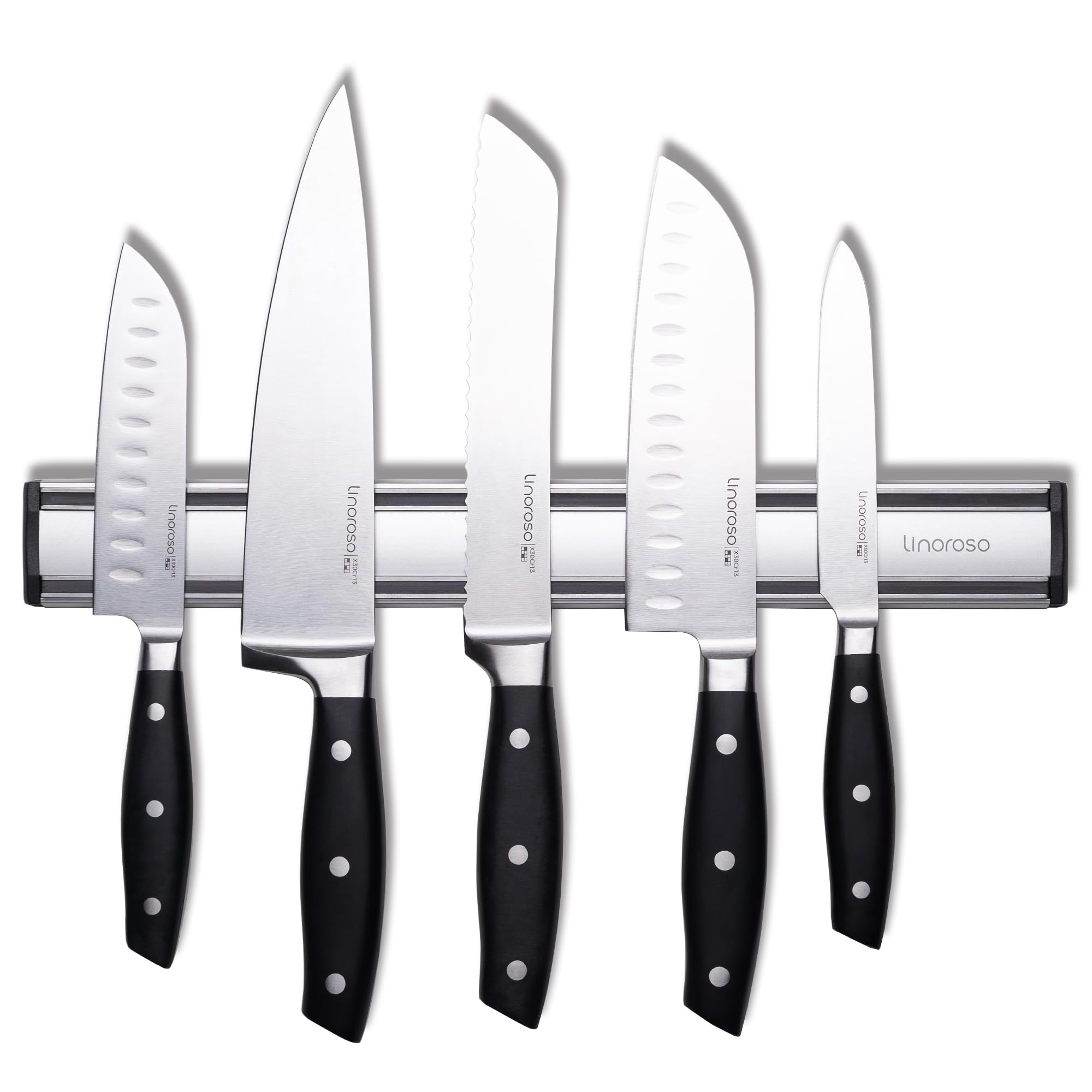 Linoroso 5Pcs Knife Set with Magnetic Holder UltraSharp Kitchen Knives Sets - Chef Santoku Bread Paring Knife for Cutting Fruit Meat, Forged German