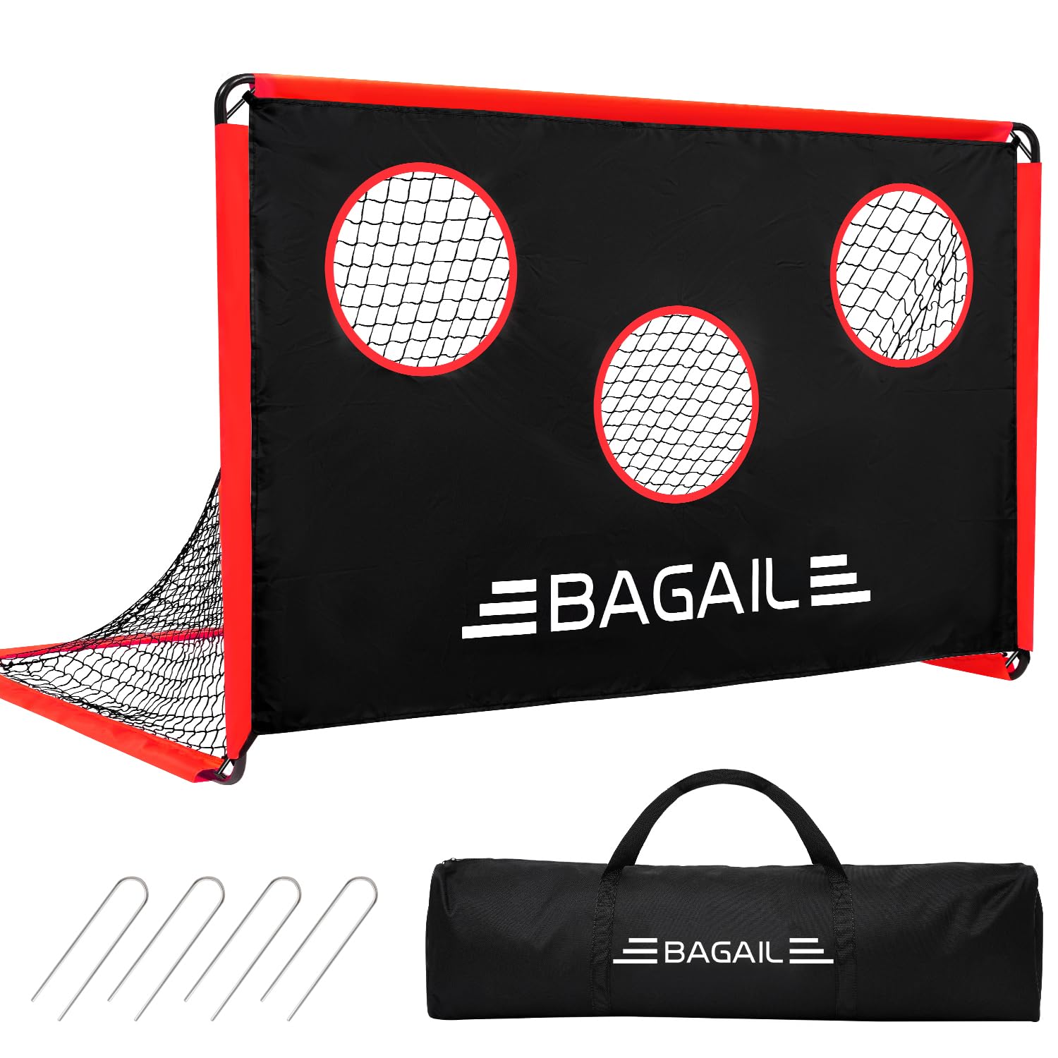BAGAIL Soccer Goal with Target, 2-In-1 Designed, Football Goal, Portable Carry Bag, Easy to Set up, Ideal for Garden Shooting Training and