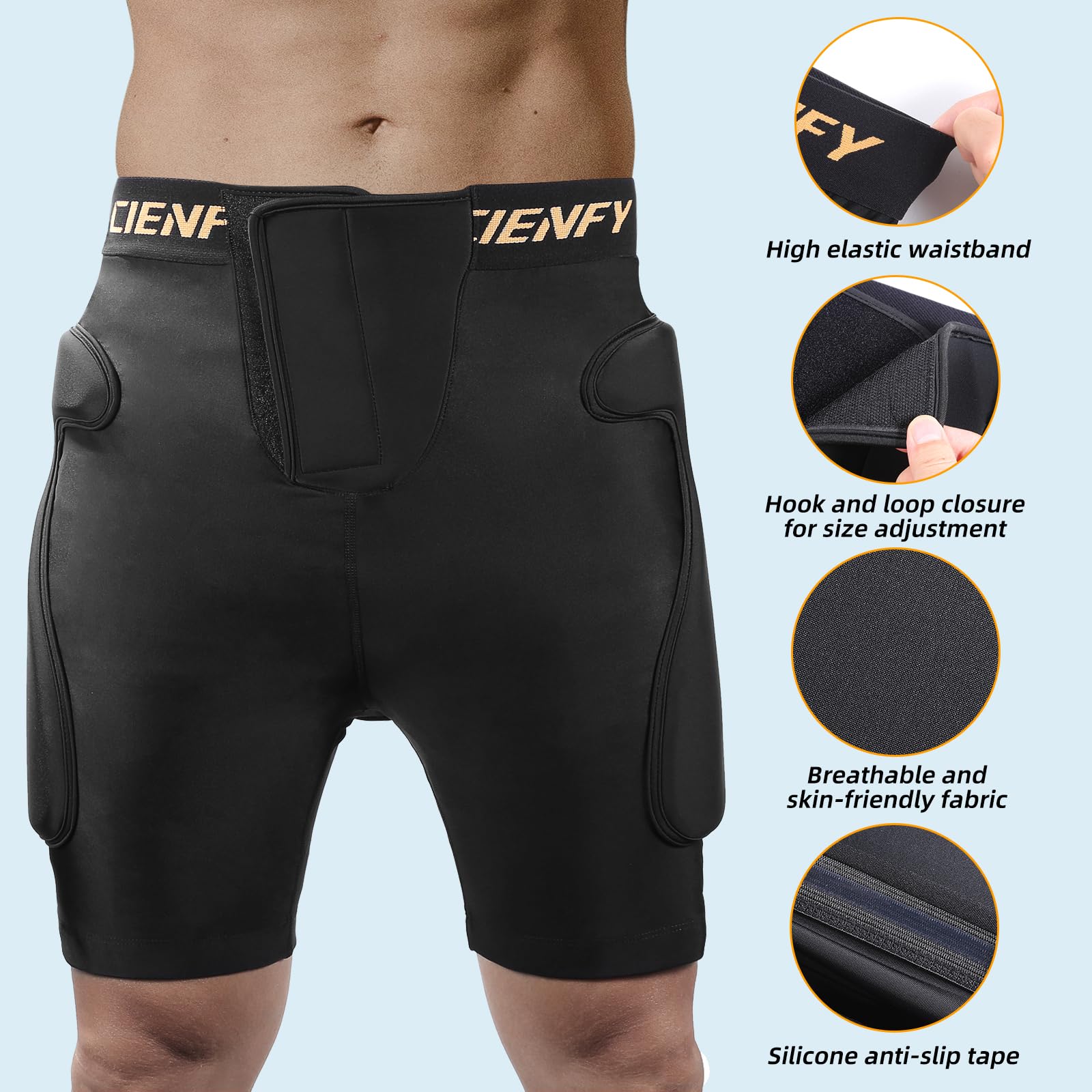 Cienfy 3D Hip Protective Padded Shorts EVA Tailbone Pad Impact Gear for Skiing Skating Snowboarding Skateboarding (Large)
