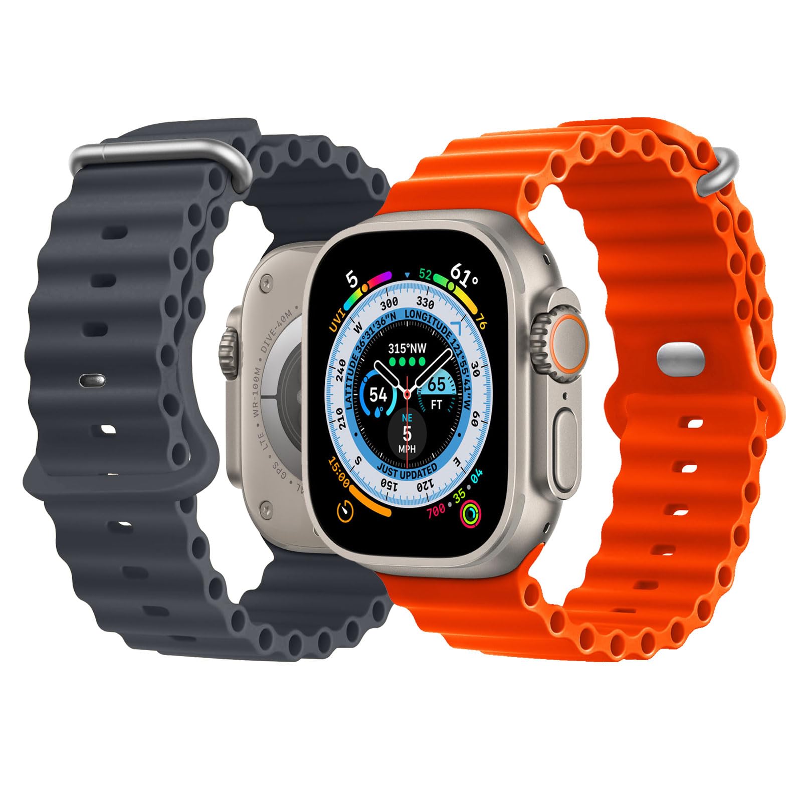 NUKELOLO 2 Pack Ocean Strap Compatible with Apple Watch Ultra 3 2 1 49mm, Sport Bands 46mm 45mm 44mm Men Women, Silicone Band for iWatch Series 11 10