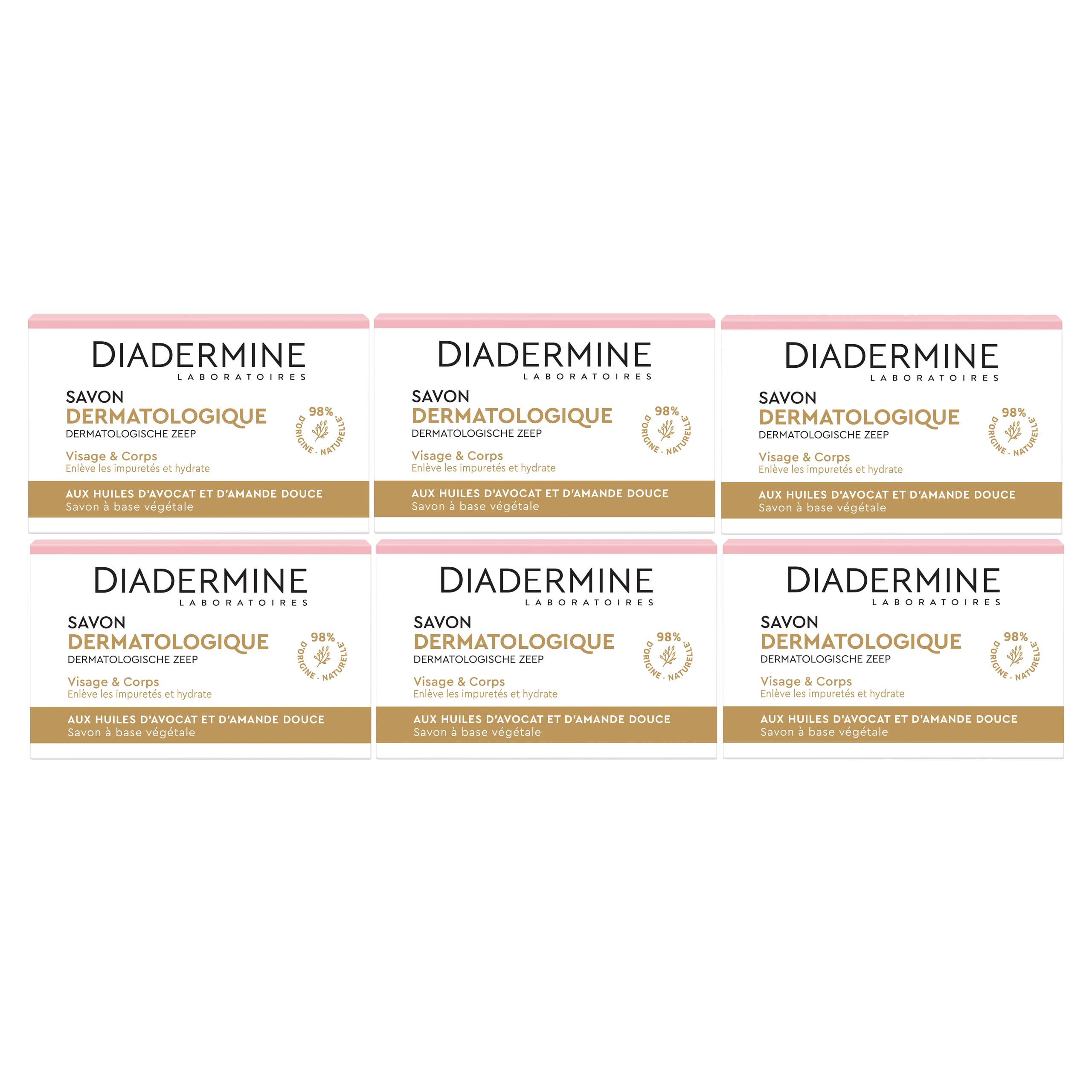 Diadermine - Dermatological soap with moisturizing extracts of sweet almond and avocado - Face and Body - Cleans and protects the skin from drying out