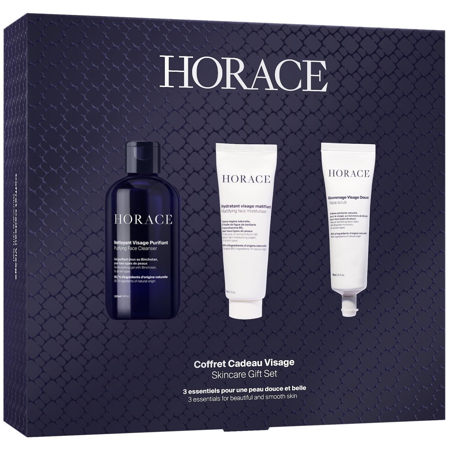 HORACE Face Kit for Men - Gift Set with Purifying Face Cleanser, Gentle Face Scrub, and Mattifying Face Moisturiser - Skincare Set for Cleansing and