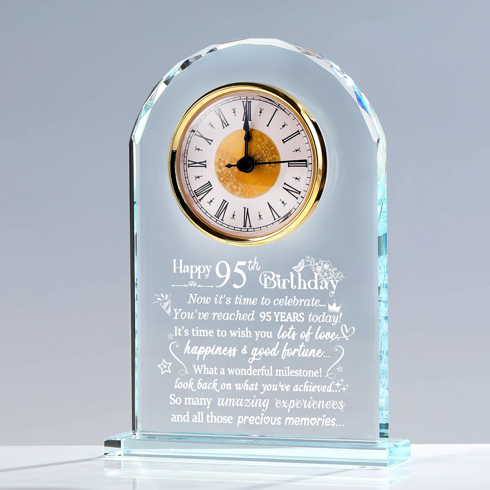 Happy 95th Birthday Quartz Clock Gifts for Women Men, Glass Keepsake 95th Birthday Gifts for Parents Friends, Birthday Presents for Grandma Turning 95
