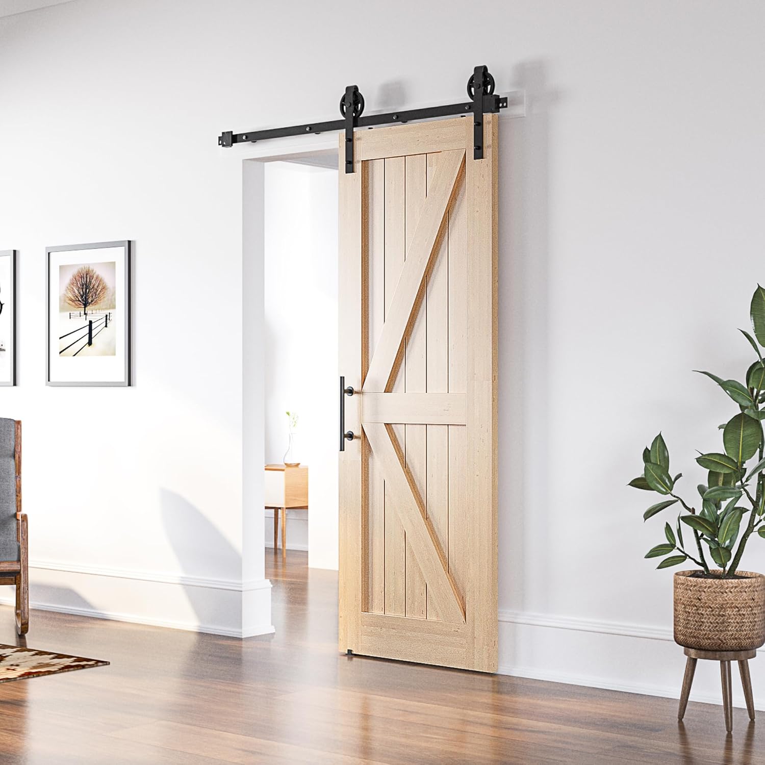 Sliding Barn Door Kit 6.6FT Heavy Duty Single Wood Door Track Black SANKEYTEW