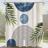 Lerores Shower Curtain, 120 x 200 cm, Blue Leaves Line, Weighted Hem, Anti-Mould Textile, Water-Repellent, Washable Polyester Bath Curtains with 8