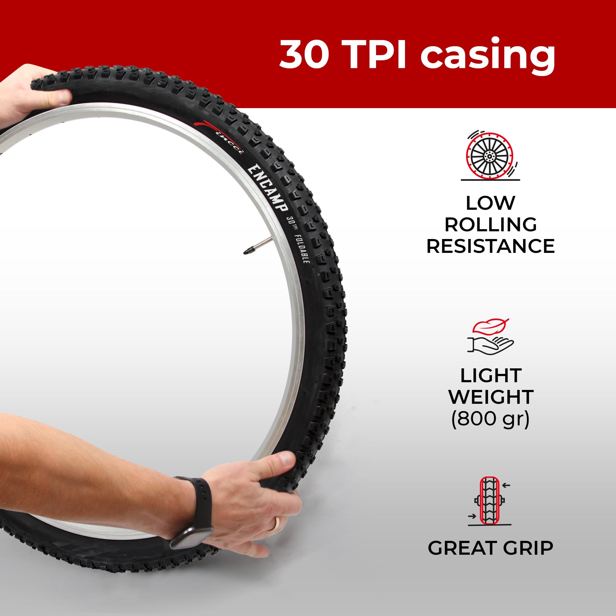 Fincci Encamp 26 inch Mountain Bike Tyre Pair 26 x 2.25 Inch 57-559 Foldable Puncture Proof Bike Tyres for Road MTB Mud Dirt Offroad Bicycle (Pack of