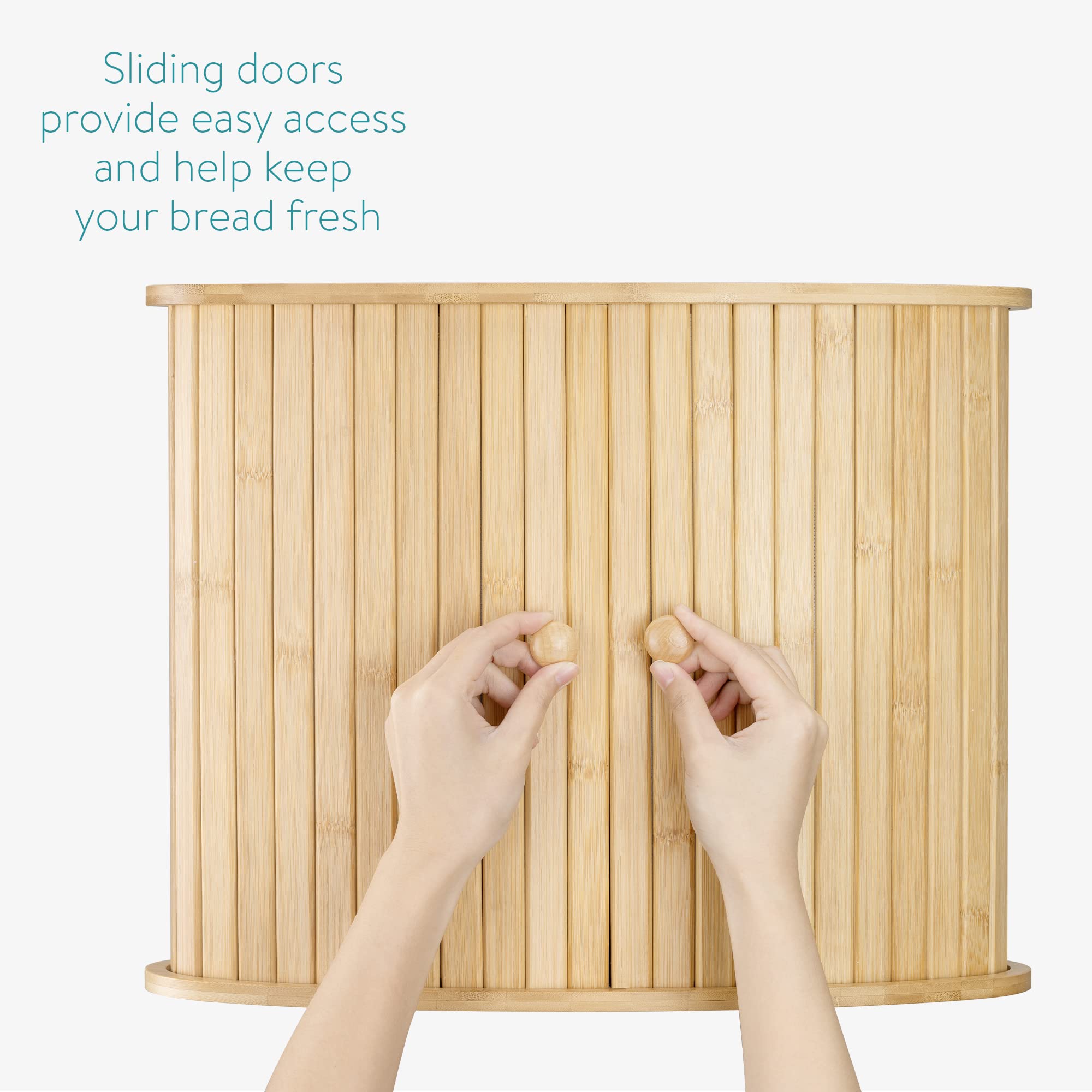 Navaris Wooden Bread Bin- Countertop Kitchen Corner Bread Bun Farmhouse Loaf Bagel Wood Container with Sliding Doors - Corner Wood Breadbox