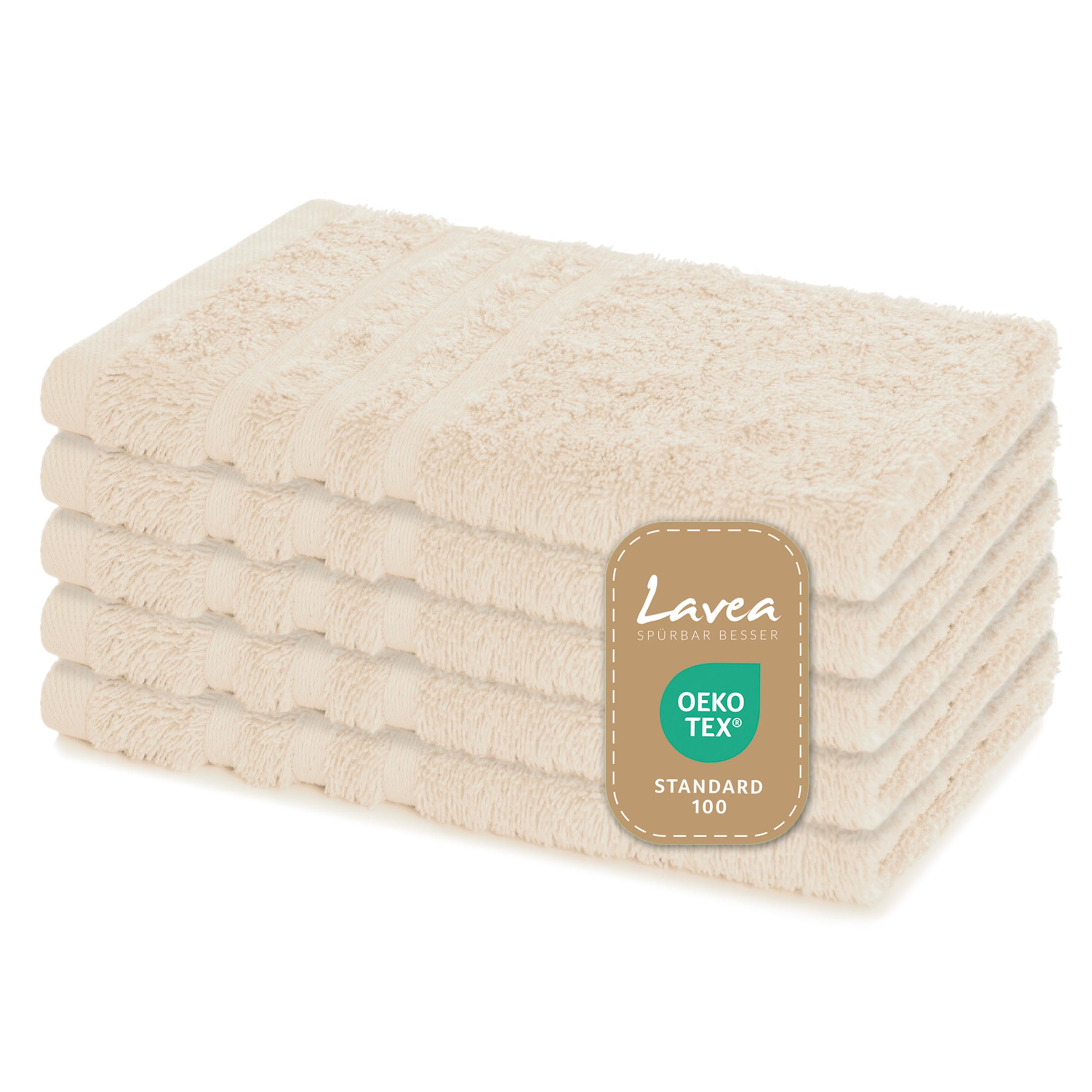 Lavea Set of 5 Guest Towels 30 x 50 cm Elena Terry Cloth Series Cream