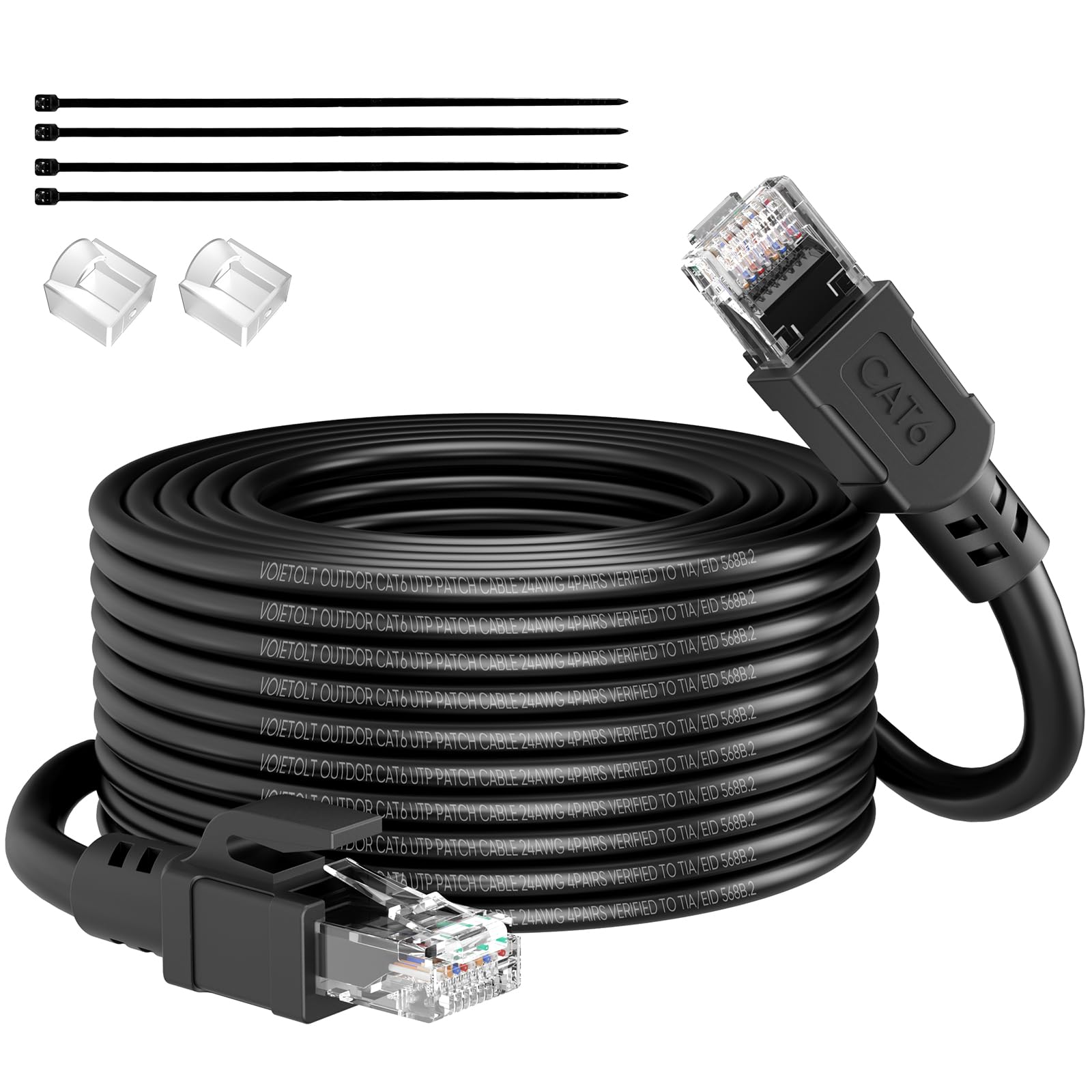 VOIETOLT Outdoor Cat 6 Ethernet Cable 15m, Water Resistant Direct Burial LLDPE UV Jacket - 24AWG 10Gbps High Speed Gigabit Internet Network Cable -