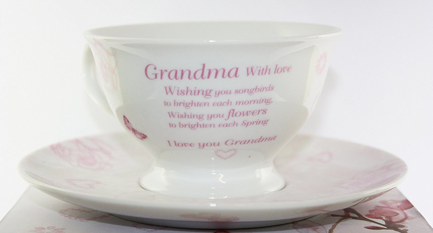 Vintage Lane Collection, Rose Fine Bone China Afternoon Tea Set 'Grandma With Love', From The Vintage Lane Collection By Jennifer Rose, Cup and Saucer Set, Cup 10x7cm, Saucer 16cm, Gift Boxed, Microwave and Dishwasher Safe