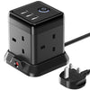 Hulker 3M Cube Extension Lead with 3 Slots 4 Gang Plug Socket with Switch 4 Way Power Strip with 3 USB Port 3 Metre Extension Cable Black 13A 3250W