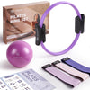 LIONSCOOL Pilates Ring Set - Premium14Magic Circle with Dual Padded Handles - Includes Pilates Mini Ball & Highly Elastic Resistance Bands & Workout