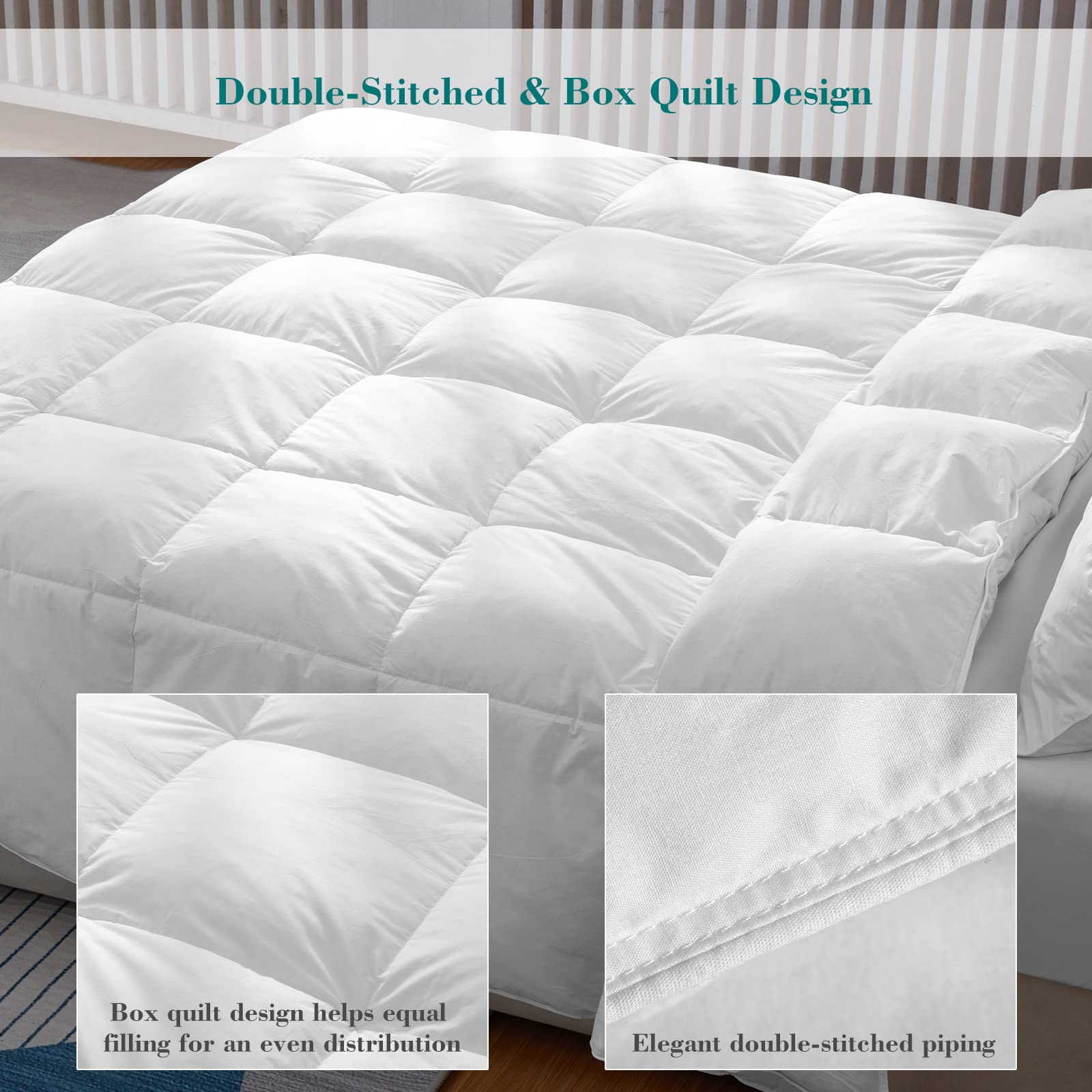 Threads For Bed 10.5 tog King Size Down & Feather Duvet, 100% Cotton Down Proof Fabric, Machine Washable with Premium Box-Stitch Design