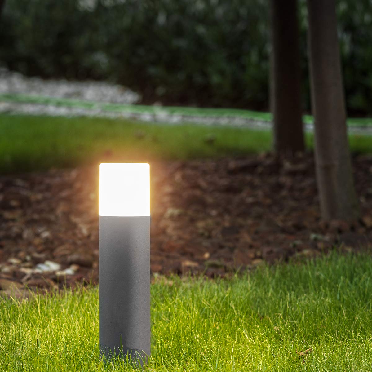 CGC Lighting Dark Grey Outdoor Bollard Post Light Garden Modern Cylinder Anthracite Contemporary Patio Terrace Garden Path Drive Door Gate Driveway