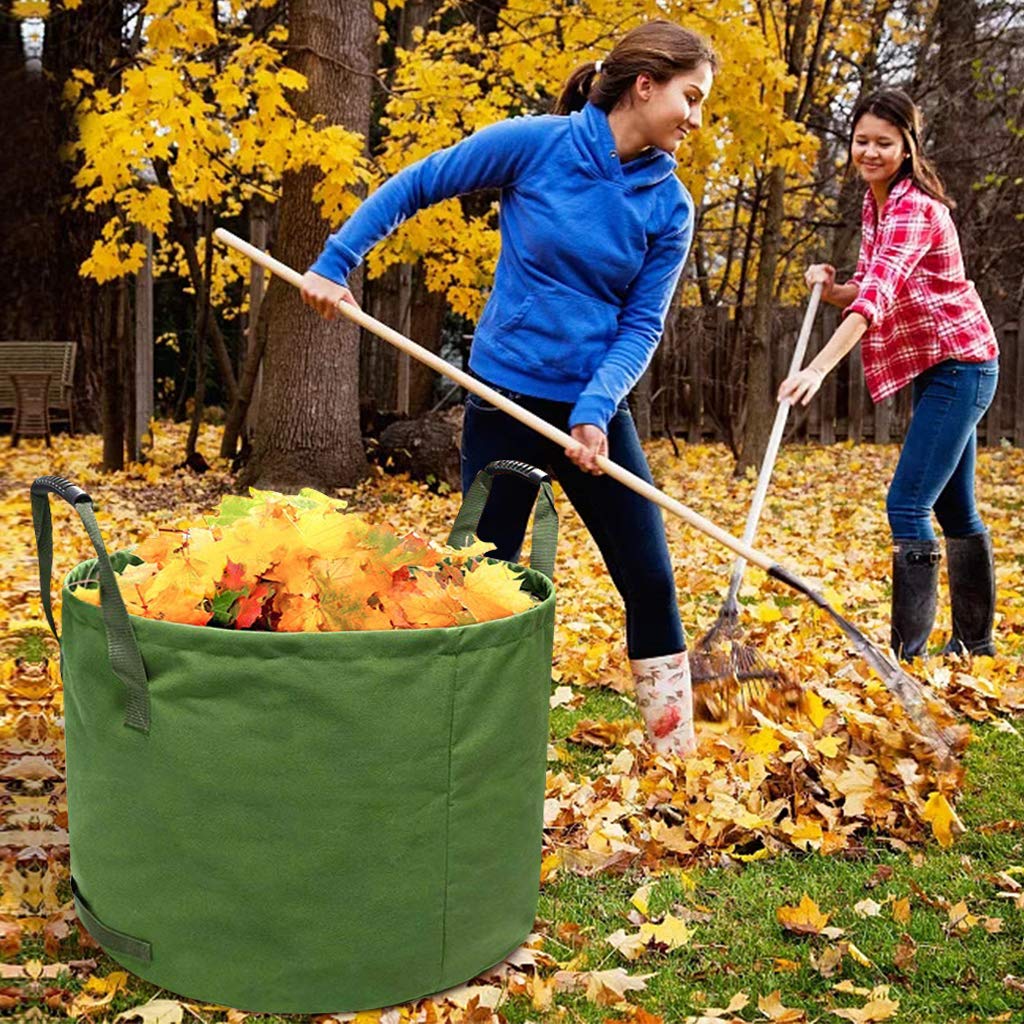 3-Pack 125L Garden Waste Bags Heavy Duty with Handles,Green Leaf Bag with Military Canvas Fabric (H45.7 cm, D55.8 cm)