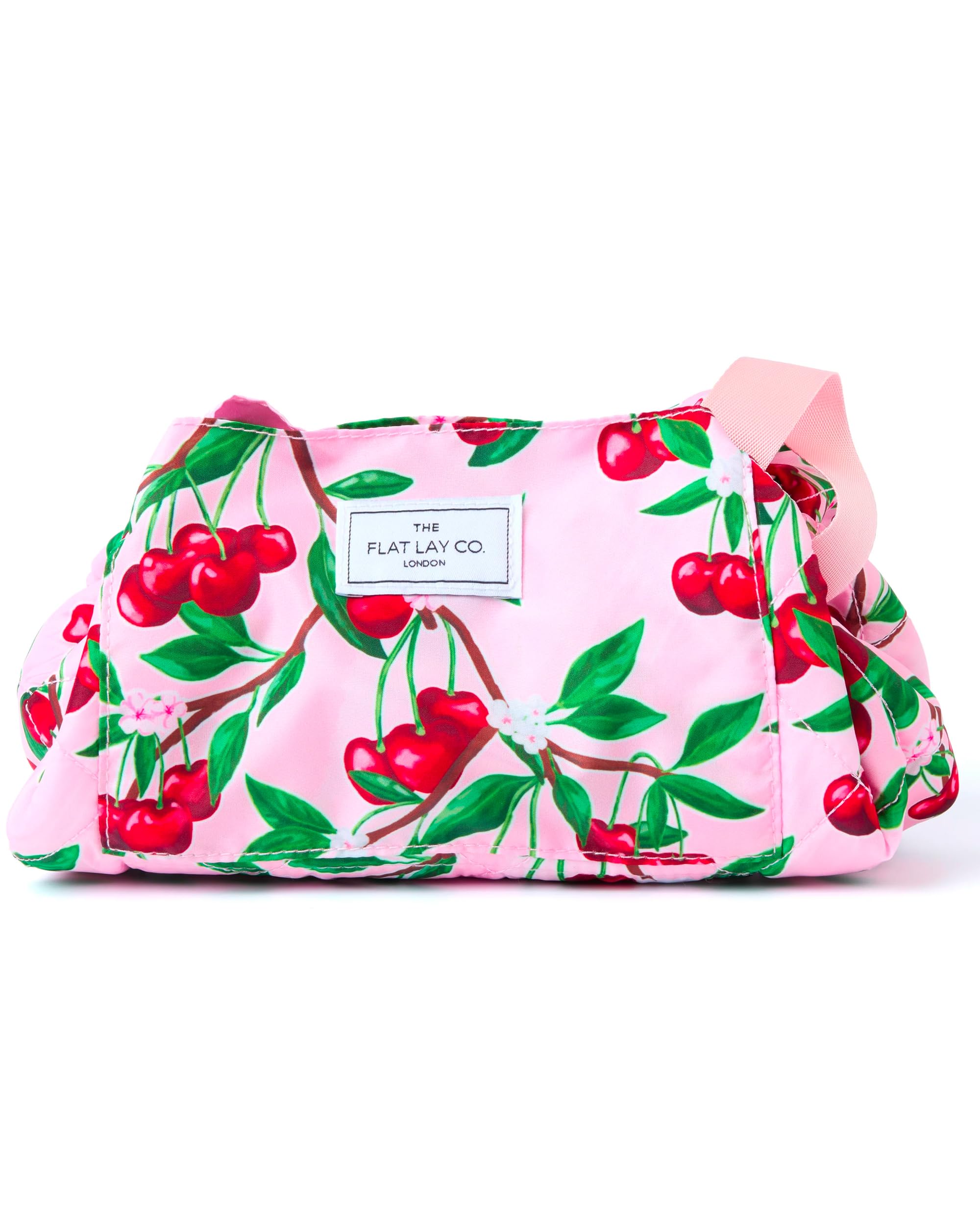 The Flat Lay Co. Makeup Bag - Cherries Travel Make Up Organiser for Cosmetics, Eyeshadow, Make-Up Brushes, Lipstick & Tools - Drawstring Makeup Bag