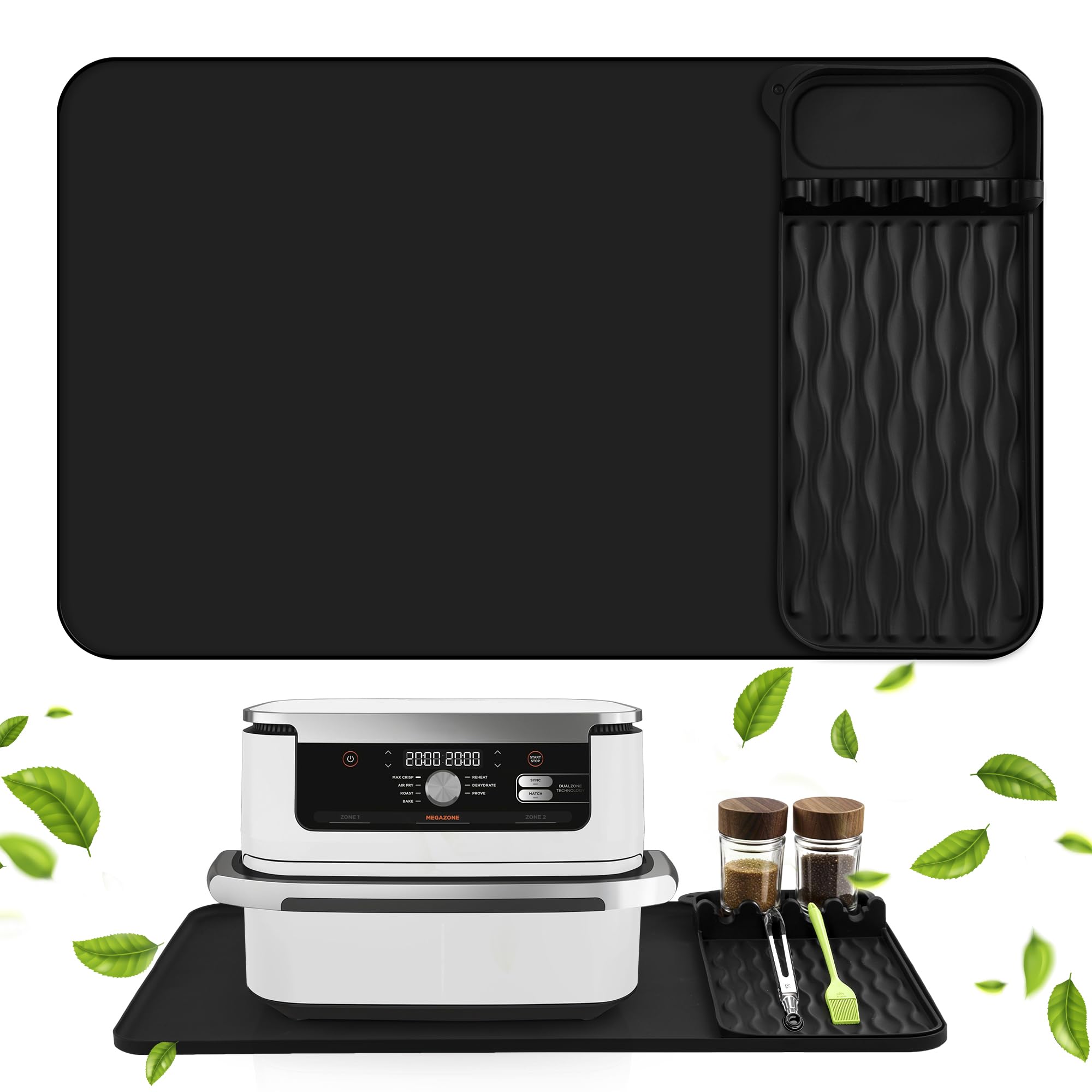 Ninipie Large Silicone Heat Resistant Mat for Countertop, 65?40 cm Air Fryer Accessories Mat for Ninja/Russell Hobbs/Tower/Salter with Kitchen Holder