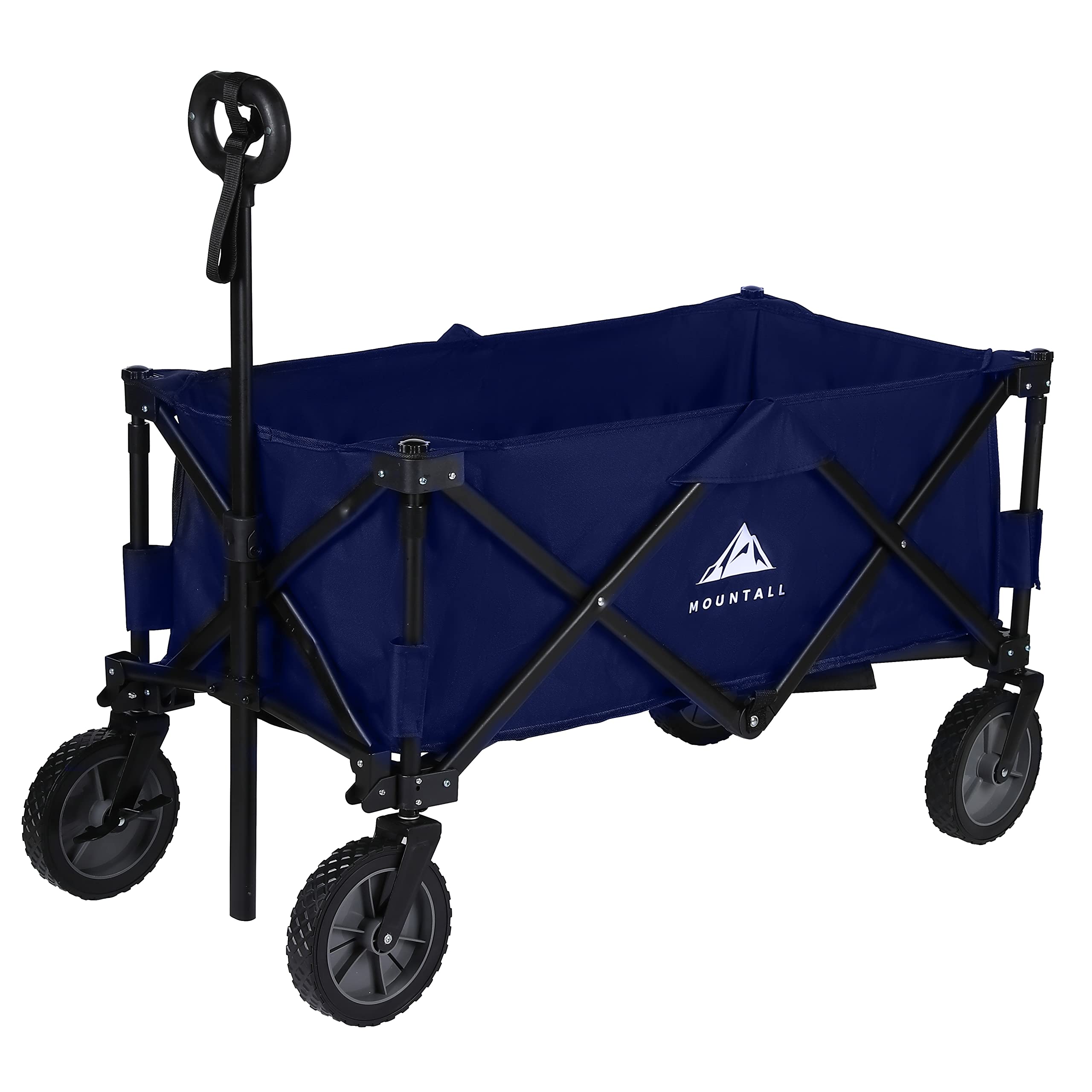 Collapsible Portable Wagon Trolley Folding Wheeled Festival Cart For Camping Beach Outdoor Leisure (Navy)