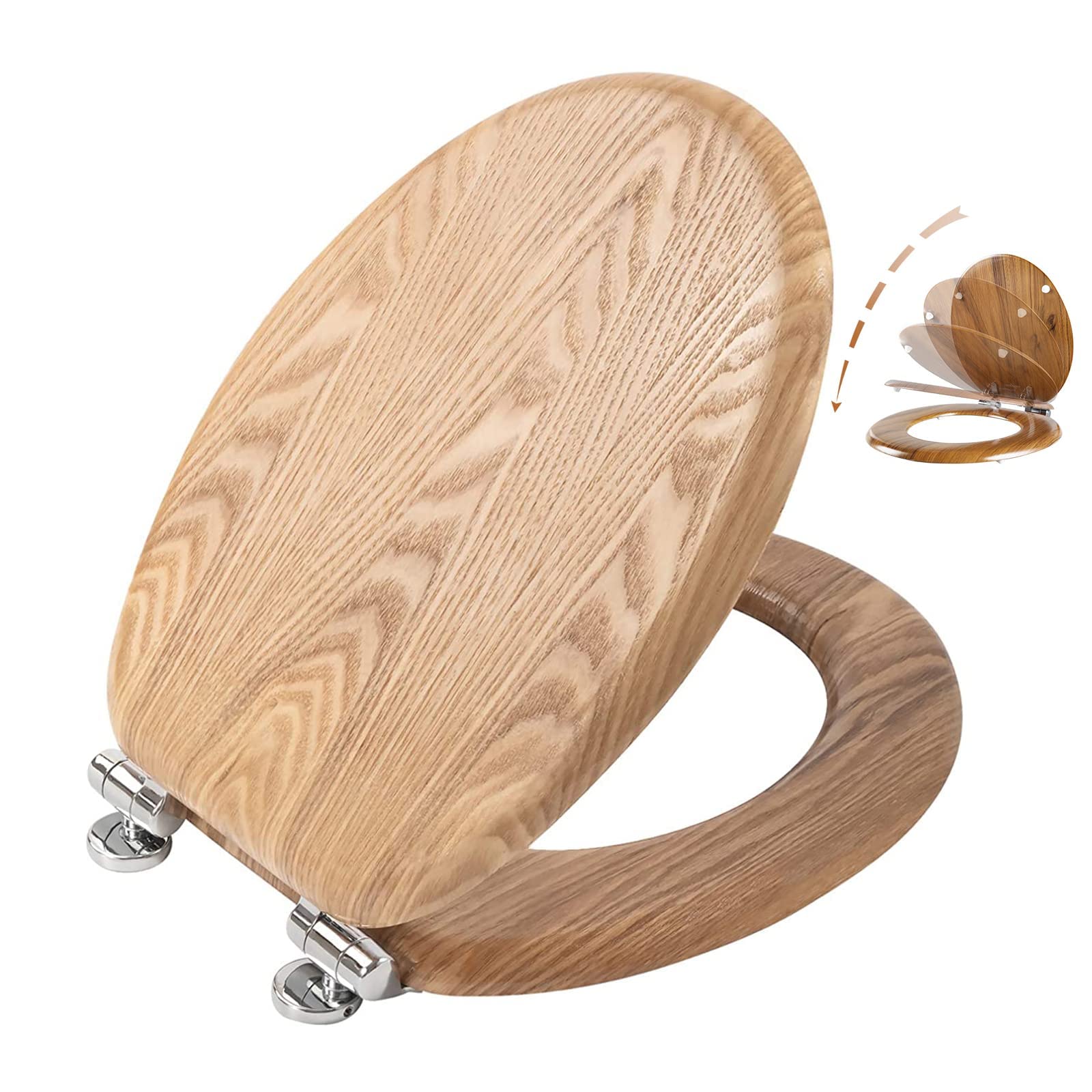 Angel Shield Antibacterial Wooden Soft Close Toilet Seat with Quick Release Adjustable Hinges Toilet Seat Easy Clean and Assembly for Bathroom 45 x 37