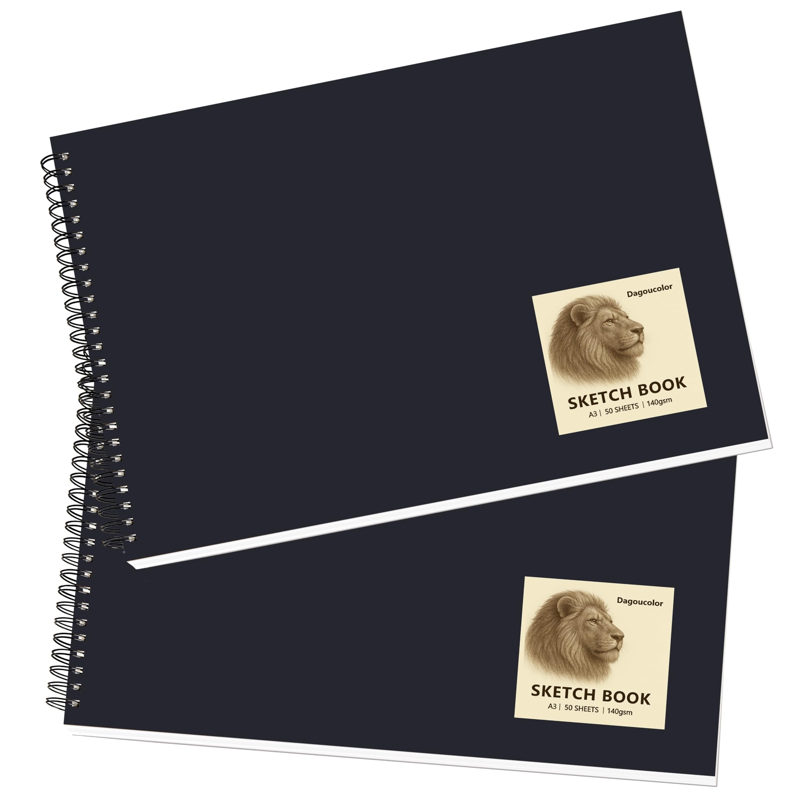 DagouColor Sketch Book, 2 Pack, 50 Sheets (100 Pages) Each, A3 Acid-Free Art Drawing Paper, 140GSM Spiral Sketch Pad for Beginning Artists Adults Kids