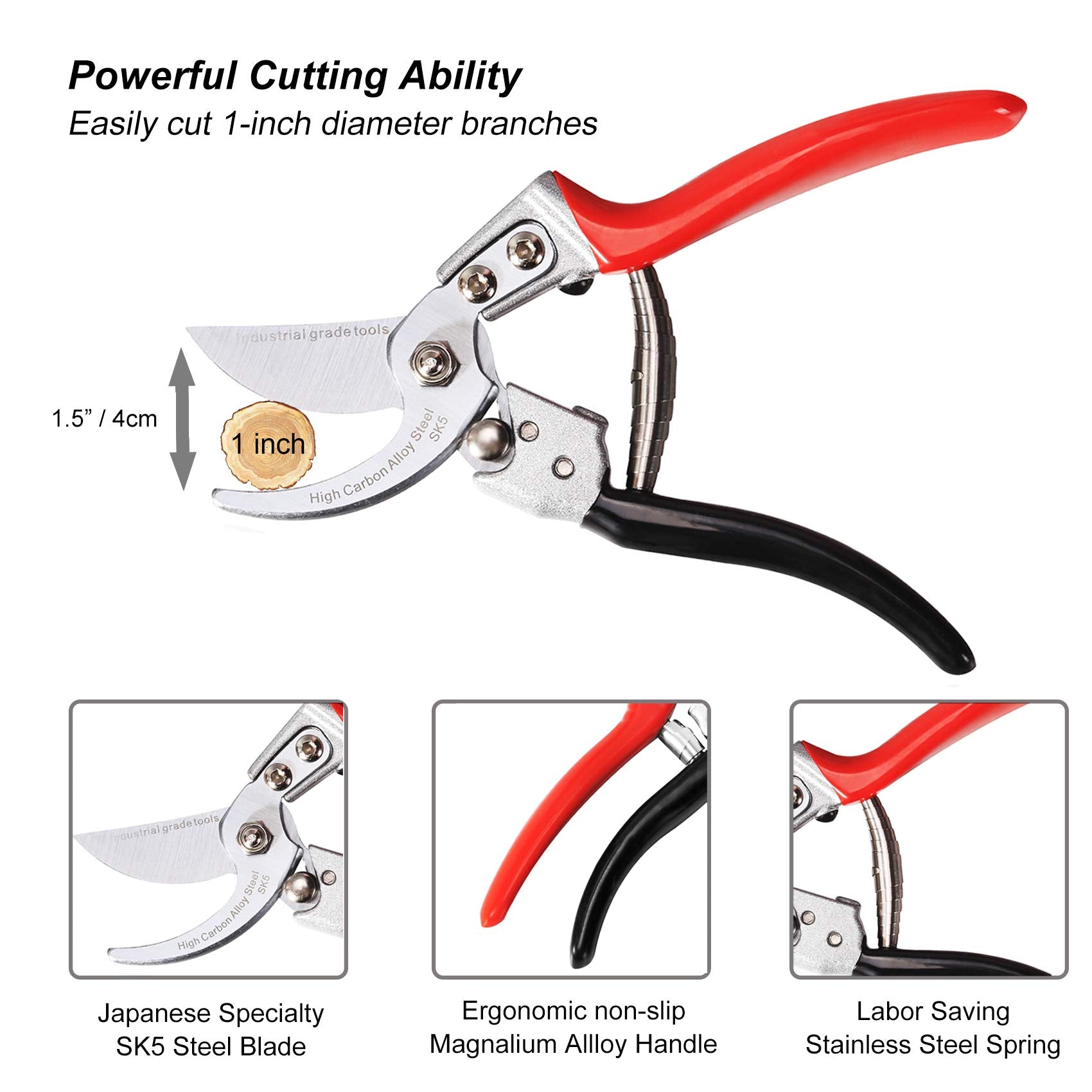 TONMA Secateurs [Made in Japan] 8 Inch Sturdy Garden Shears Pruning Scissors with Ergonomic Handle, Hand Pruners Trimmers for Plants, Flowers, Tree