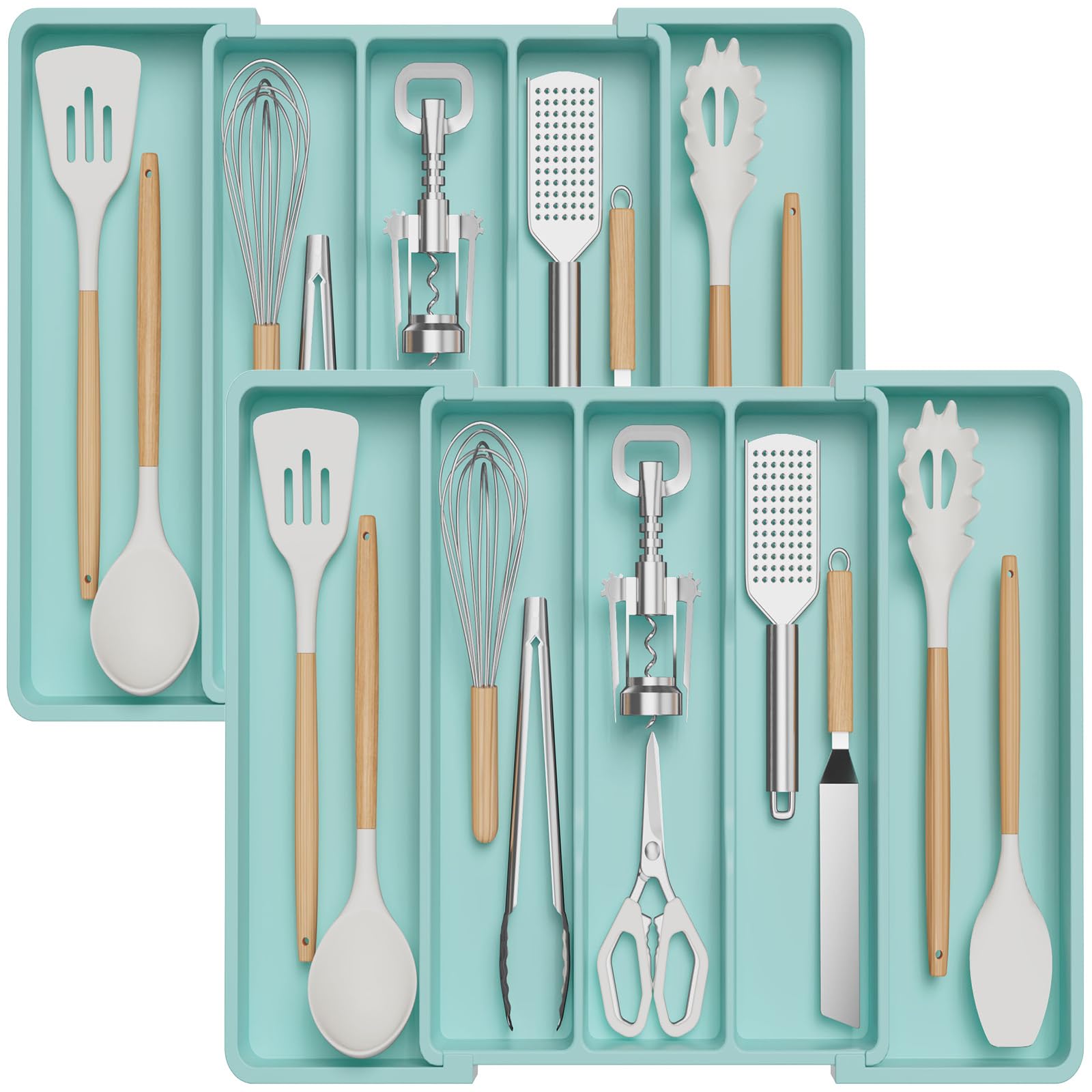 Lifewit Utensil Drawer Organiser, Expandable Large Cutlery Tray for Kitchen, Adjustable Silverware Flatware Holder, Plastic Kitchen Spatula Tools and