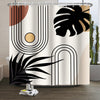 Xiaoterna Boho Sun Line Shower Curtain Retro Abstract Bathroom Curtain Black Leaves Sun Shower Curtain Rustic Countryside Shower Curtain Machine