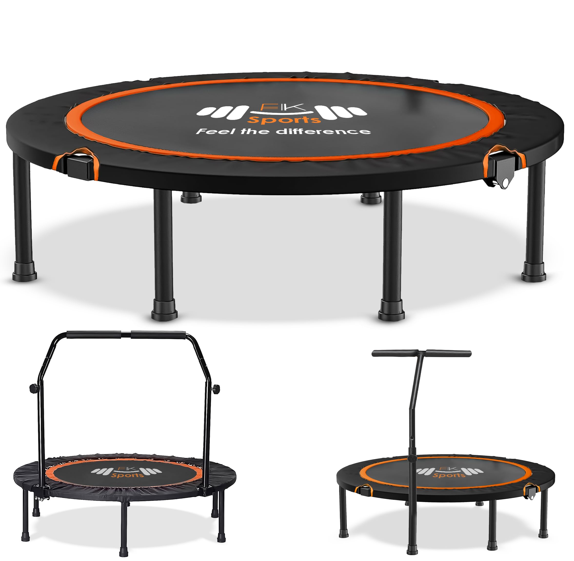 FK Sports Foldable Fitness Rebounder Trampolines, 48" Foldable Mini Trampoline with T Bar Handle, Round Mini Fitness Trampoline a indoor trampoline