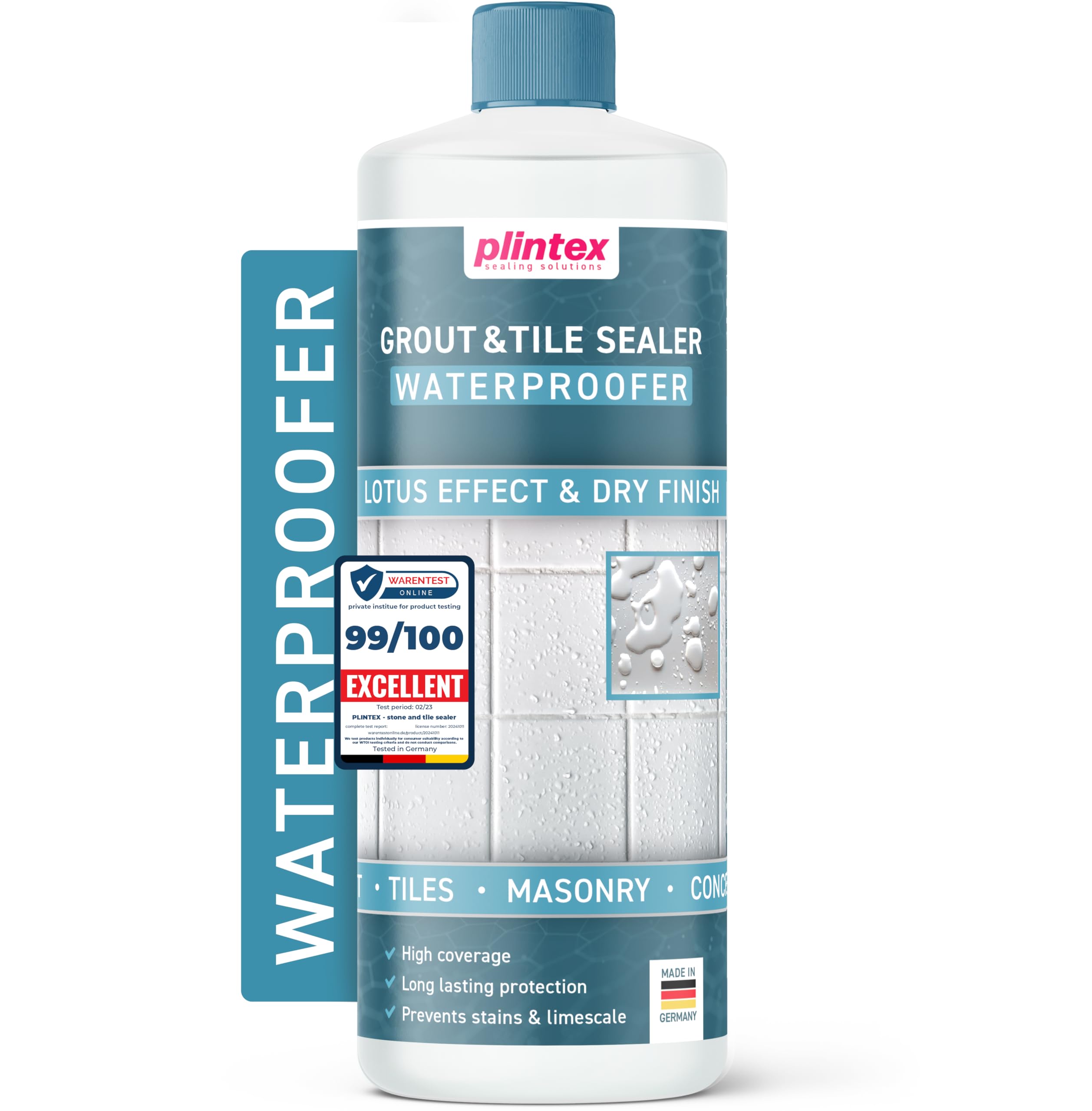 PLINTEX? Grout & Tile Sealer 1L for Shower & Bathroom - Water-based Sealant with Long-Lasting Lotus Effect - Grouting Protector against Limescale &