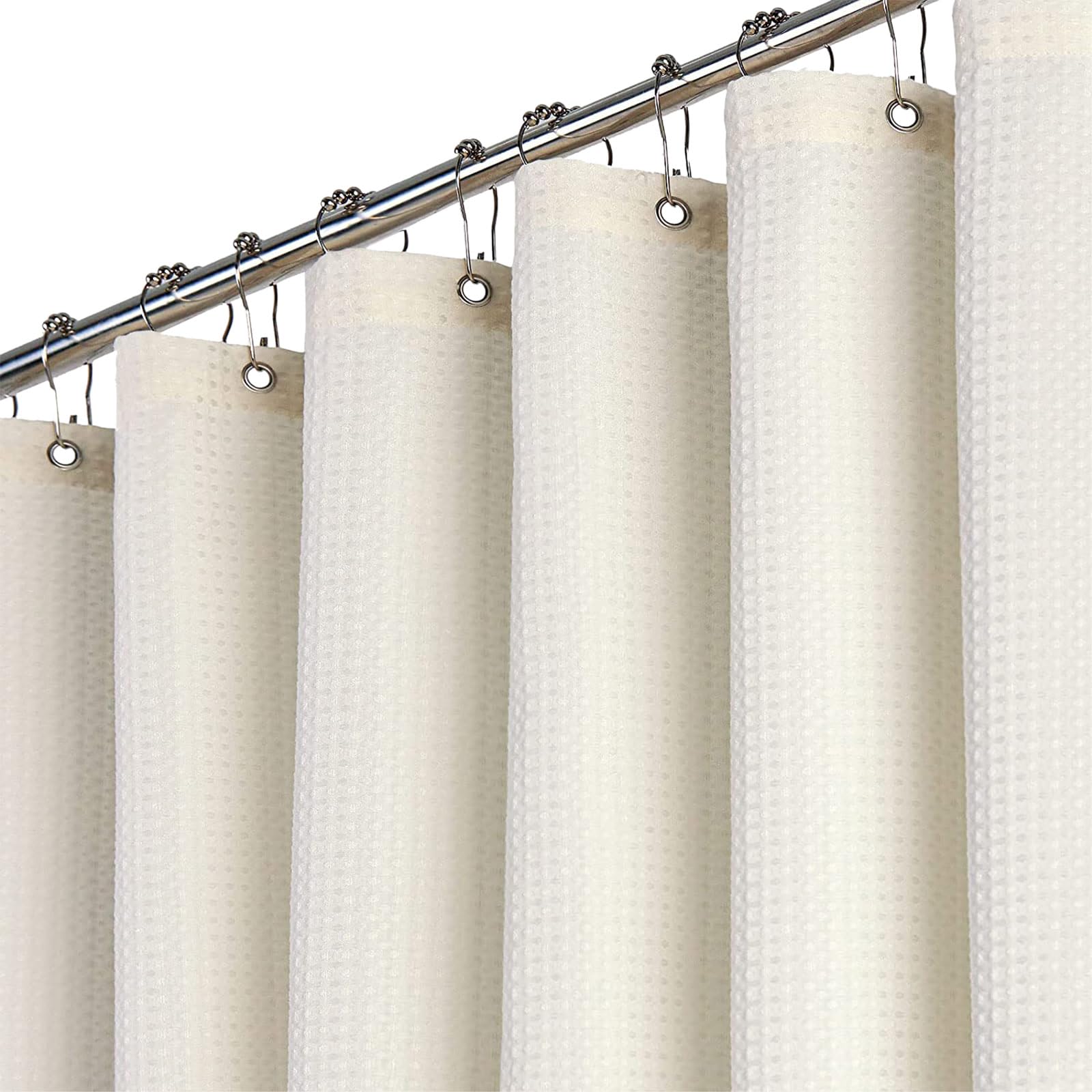 BTTN Cream Waffle Shower Curtain, Weighted Mould Proof Resistant Fabric Wet room Shower Curtains, Heavy Duty Waterproof Washable Thick Cloth Shower