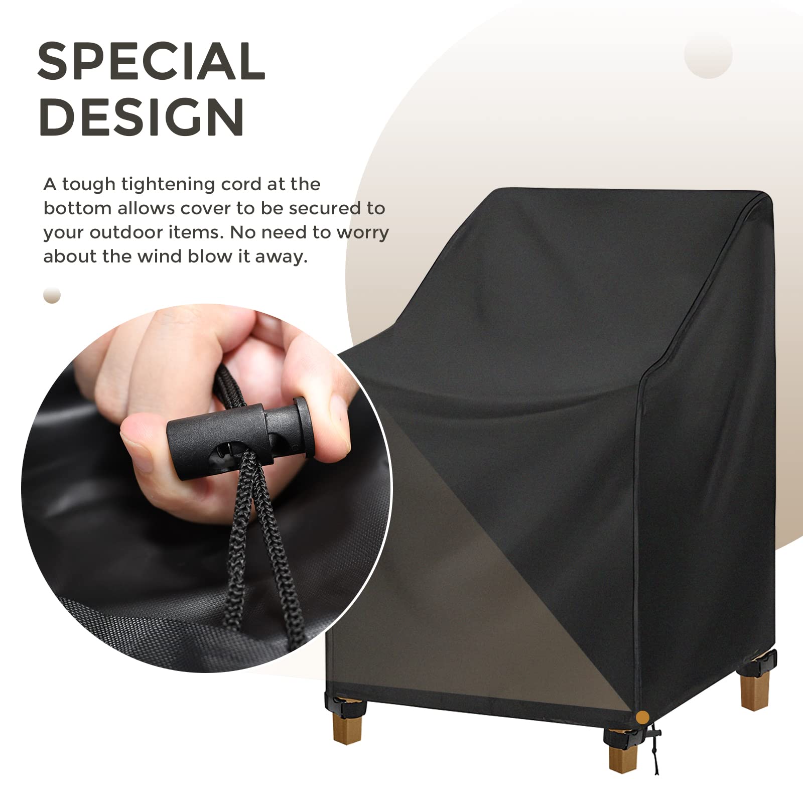 widesmile Garden Chair Cover Patio Stacking Chair Cover Waterproof 420D Oxford Fabric Outdoor Protective Cover for Stackable Chairs Anti-UV