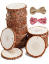 wohohoho 32 Pcs 8-9cm Natural Wood Slices, Thickened Unfinished Wooden Coasters Predrilled Log Slices Wooden Discs Circles with Natural Jute Twine for