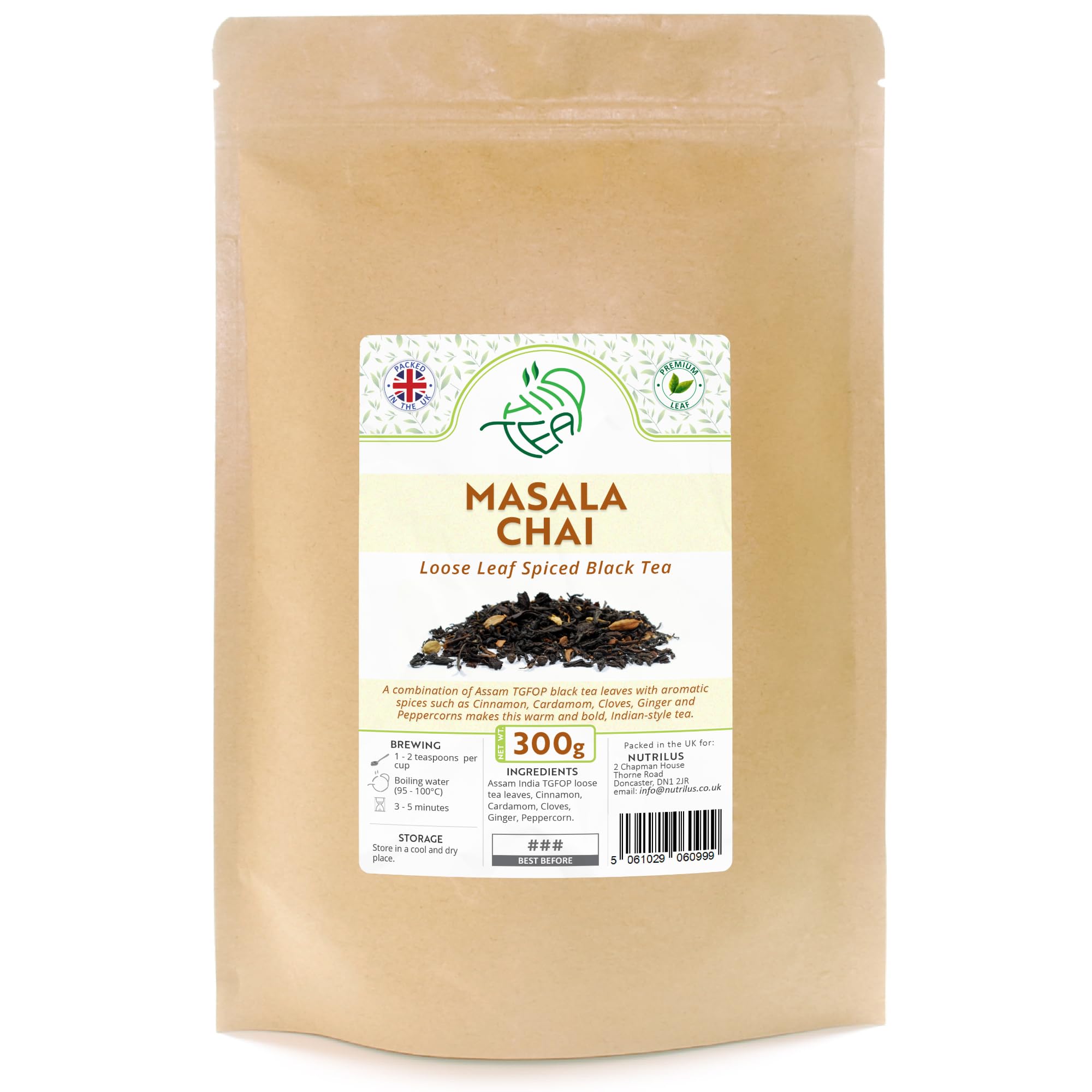 Masala Chai Premium Assam Black Tea With Spices - Cardamom & Cinnamon & Cloves & Ginger & Peppercorn (300g)