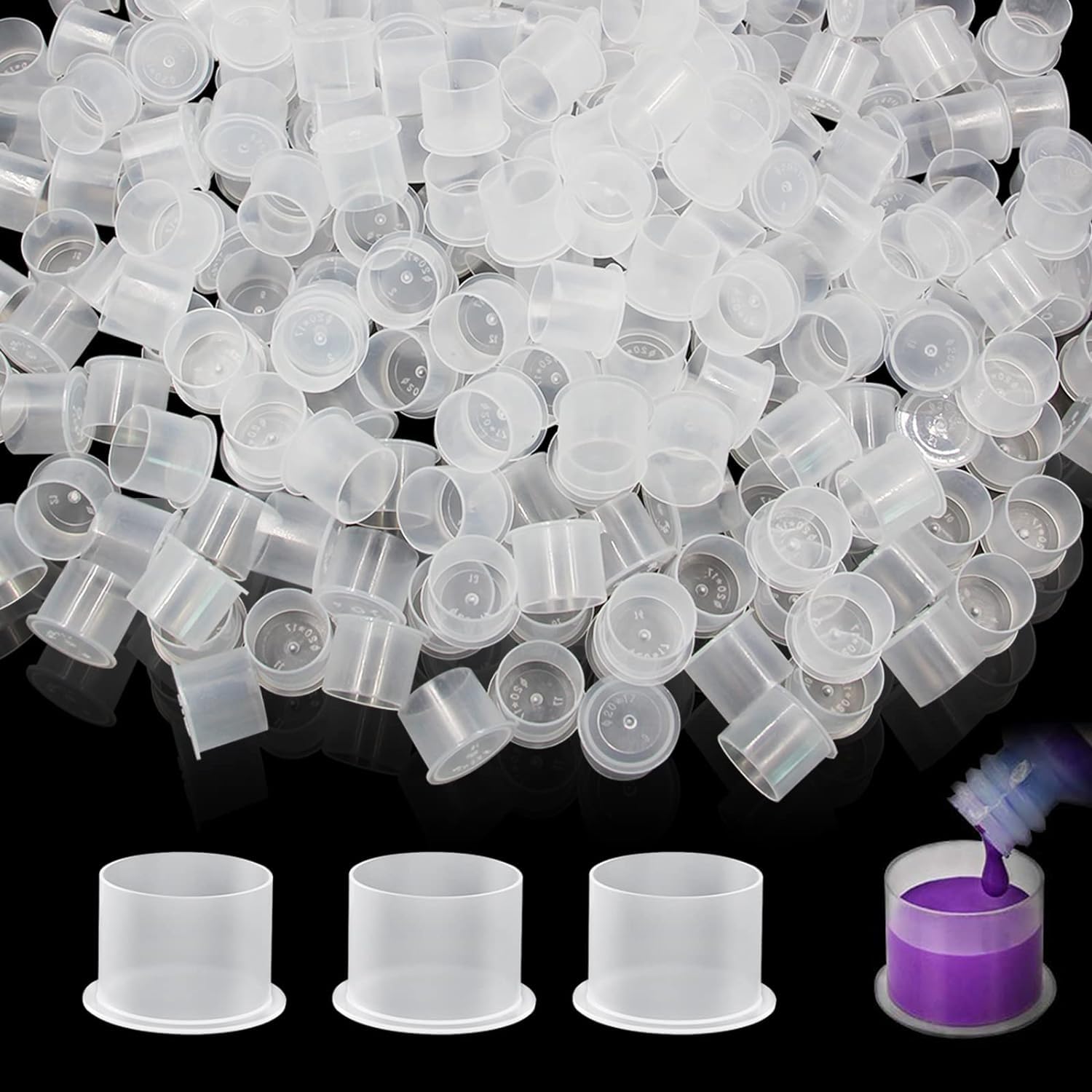 1000pcs Small Ink Caps Disposable Tattoo Ink Cups with Base Clear Plastic Pigment Caps Cups Permanent Makeup Container Cups for Tattoo Ink and Pigment